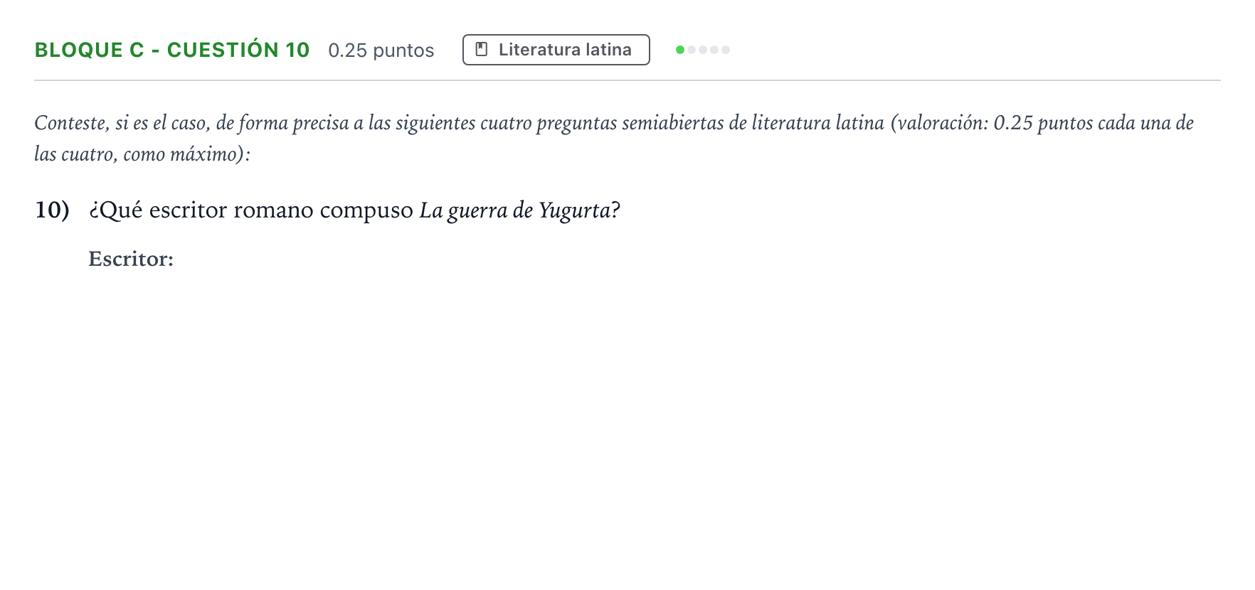 Enunciado: Bloque C - Cuestión 10 · Latín II PAU Andalucía Extraordinaria Titular 2021