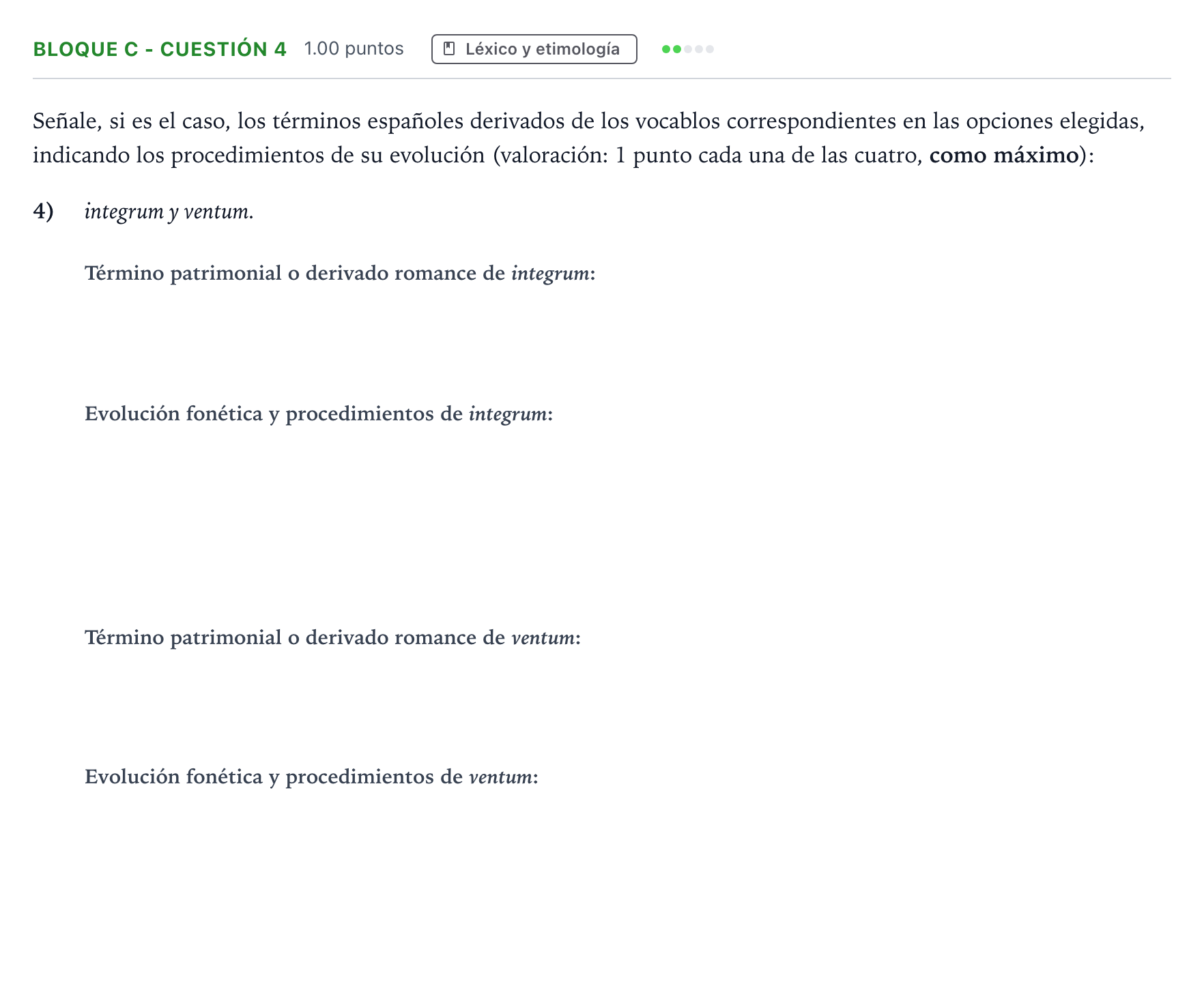 Enunciado: Bloque C - Cuestión 4 · Latín II PAU Andalucía Extraordinaria Titular 2021