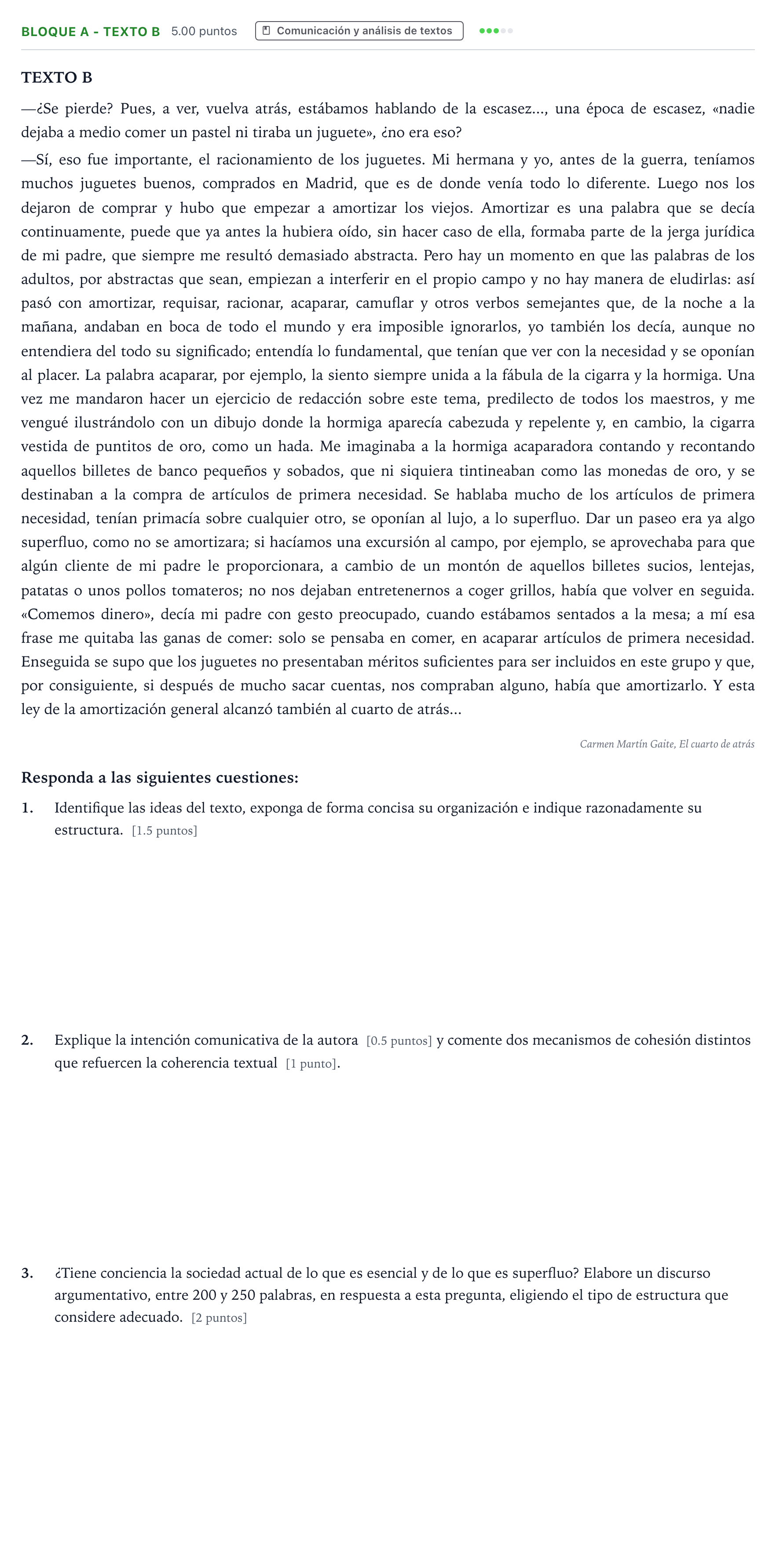 Enunciado: Bloque A - Texto B · Lengua Castellana y Literatura II PAU Andalucía Extraordinaria Reserva 2021
