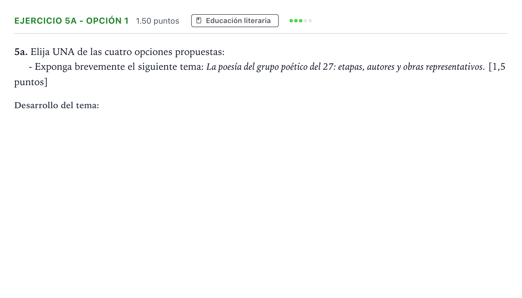 Enunciado: Ejercicio 5a - Opción 1 · Lengua Castellana y Literatura II PAU Andalucía Extraordinaria Reserva 2021