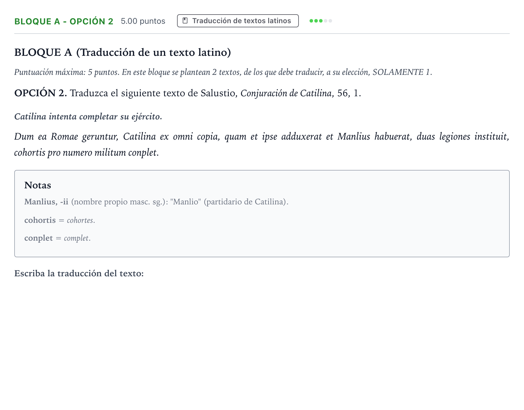 Enunciado: Bloque A - Opción 2 · Latín II PAU Andalucía Ordinaria Reserva 2021