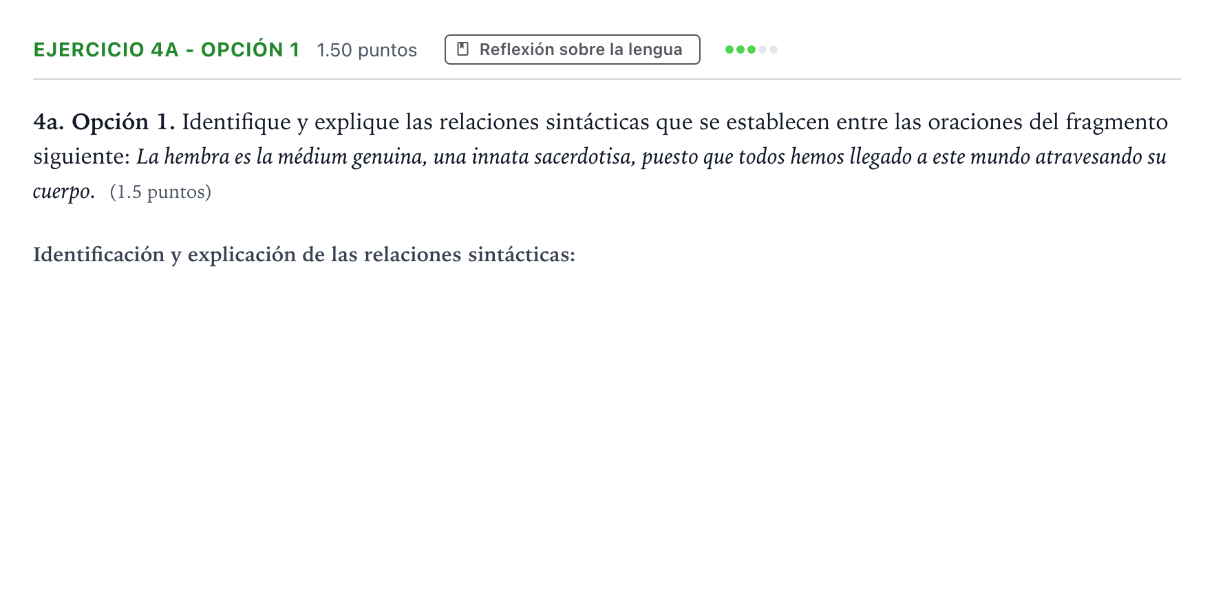 Enunciado: Ejercicio 4a - Opción 1 · Lengua Castellana y Literatura II PAU Andalucía Extraordinaria Suplente 2021