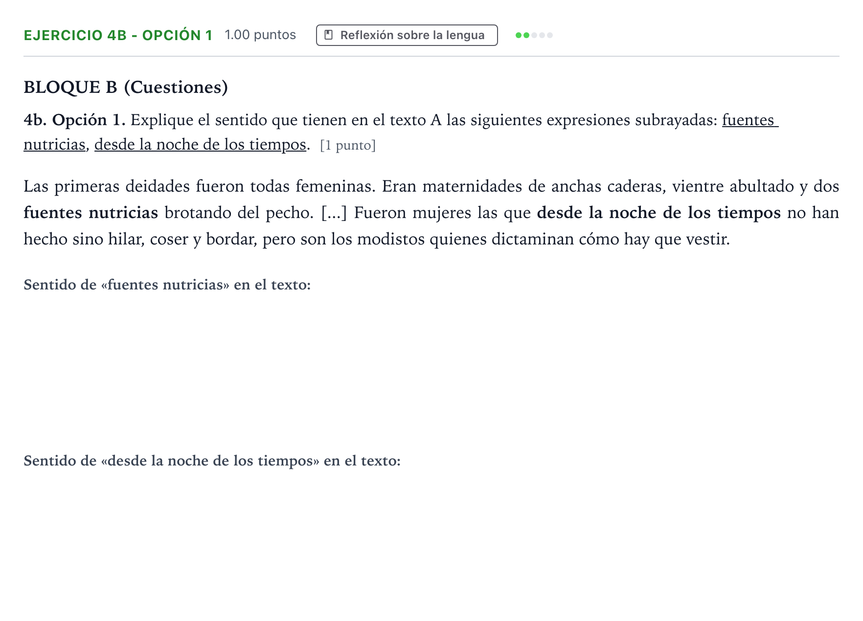 Enunciado: Ejercicio 4b - Opción 1 · Lengua Castellana y Literatura II PAU Andalucía Extraordinaria Suplente 2021