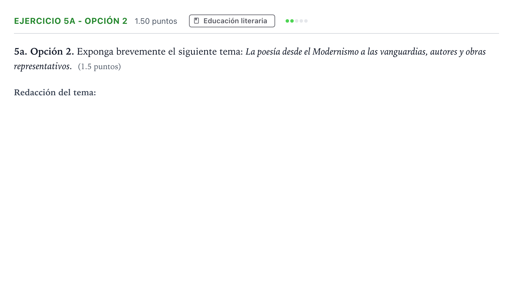 Enunciado: Ejercicio 5a - Opción 2 · Lengua Castellana y Literatura II PAU Andalucía Extraordinaria Suplente 2021