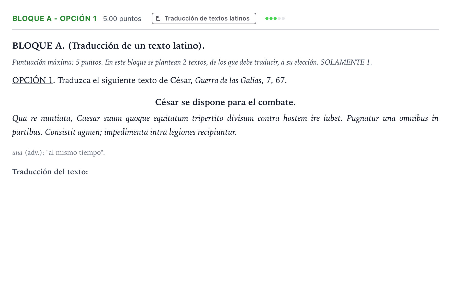 Enunciado: Bloque A - Opción 1 · Latín II PAU Andalucía Ordinaria Suplente 2021