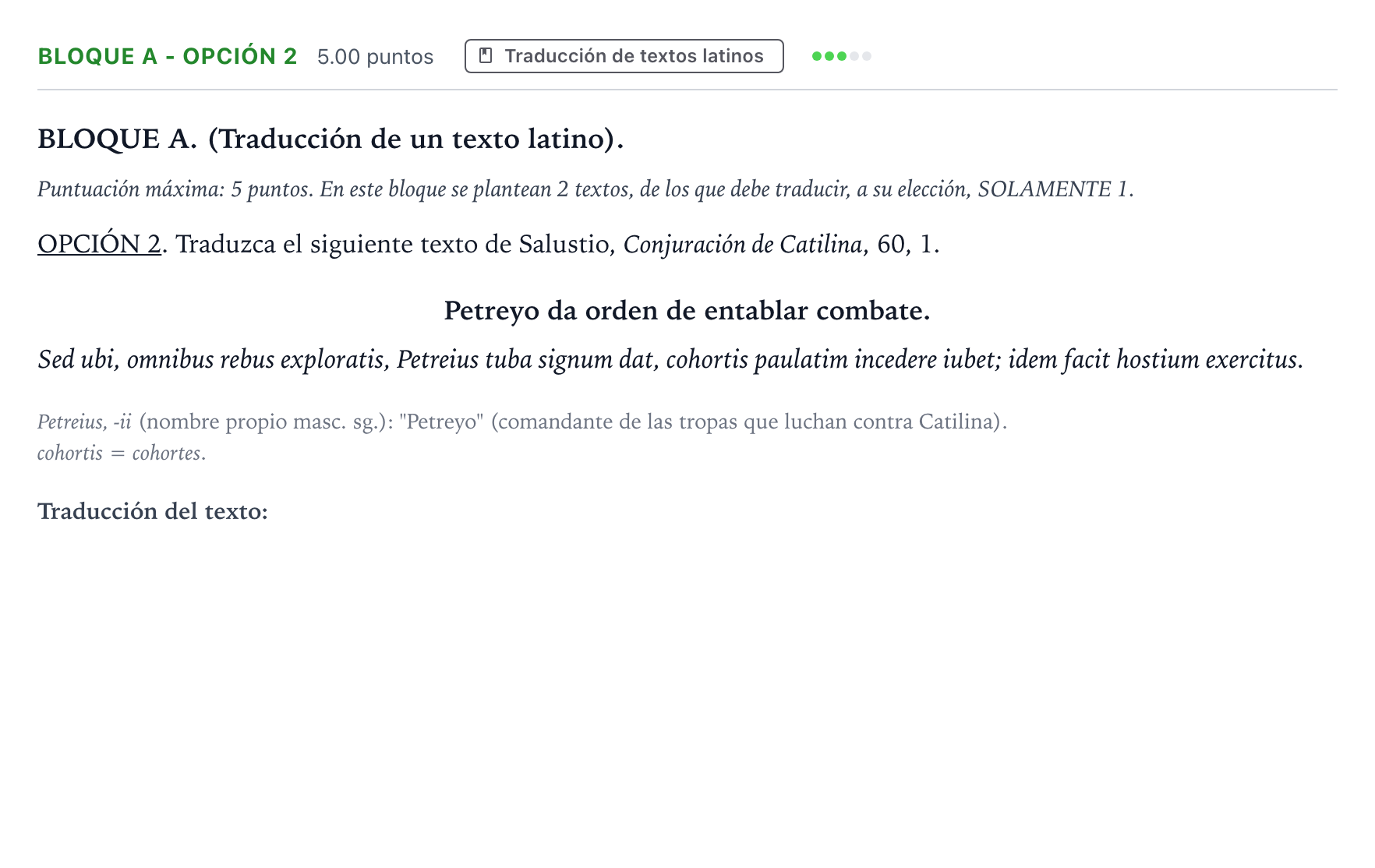 Enunciado: Bloque A - Opción 2 · Latín II PAU Andalucía Ordinaria Suplente 2021