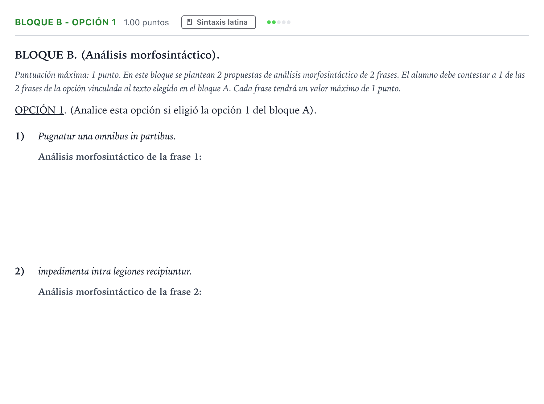 Enunciado: Bloque B - Opción 1 · Latín II PAU Andalucía Ordinaria Suplente 2021