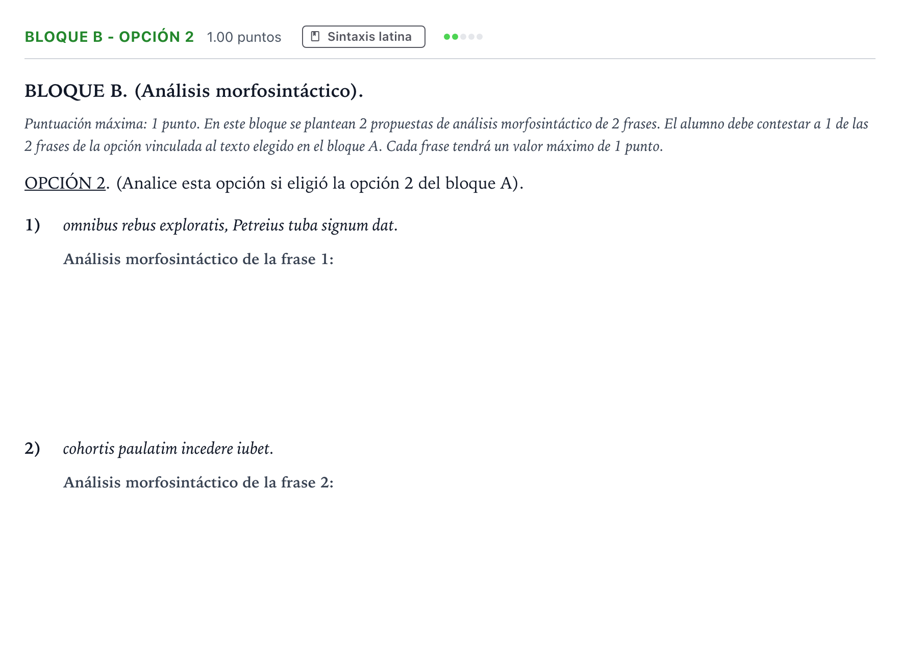 Enunciado: Bloque B - Opción 2 · Latín II PAU Andalucía Ordinaria Suplente 2021
