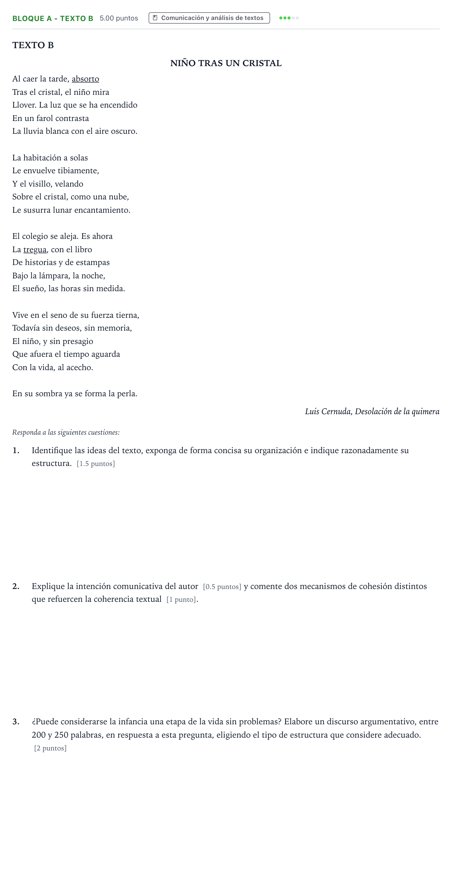 Enunciado: Bloque A - Texto B · Lengua Castellana y Literatura II PAU Andalucía Extraordinaria Titular 2021