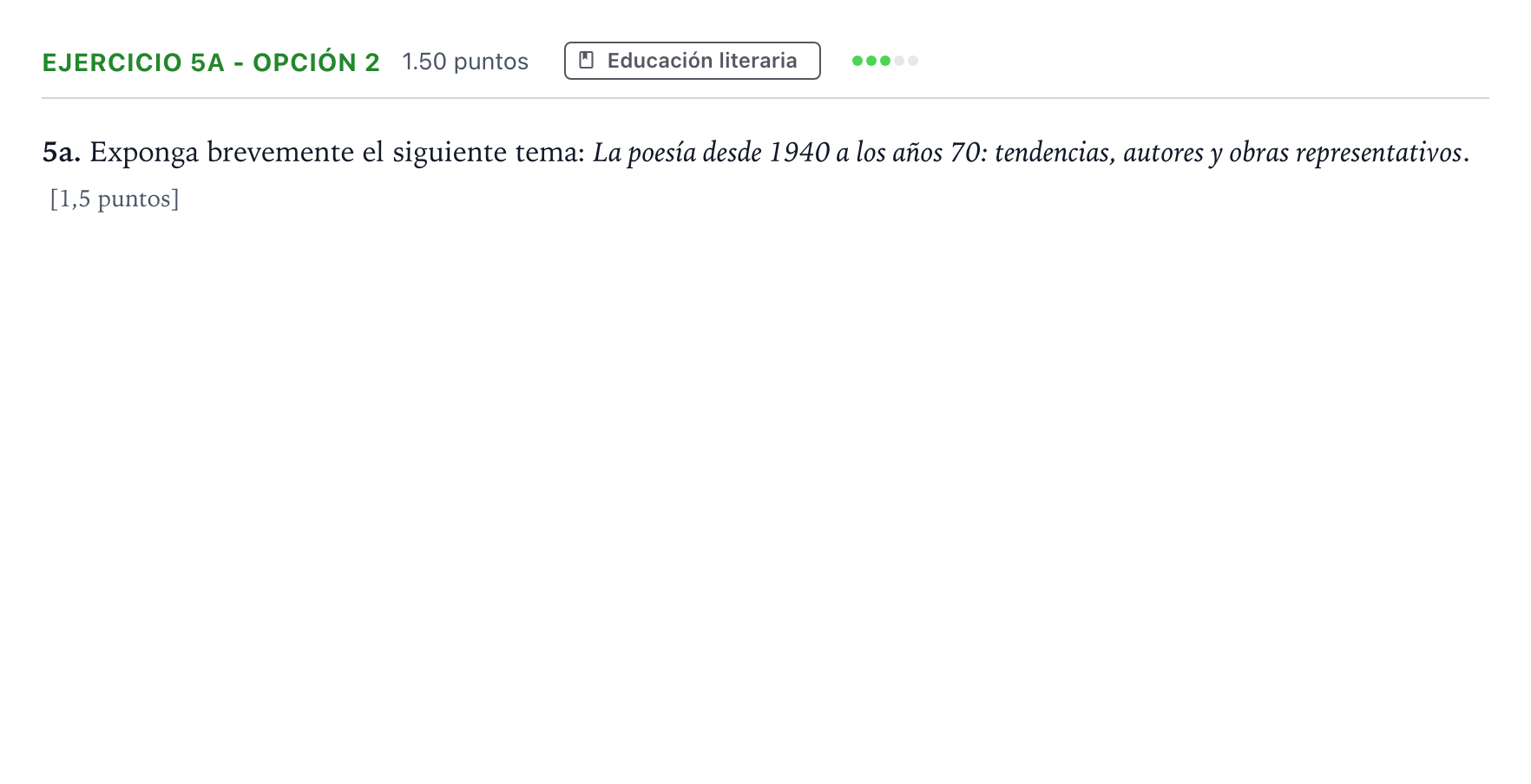 Enunciado: Ejercicio 5a - Opción 2 · Lengua Castellana y Literatura II PAU Andalucía Extraordinaria Titular 2021