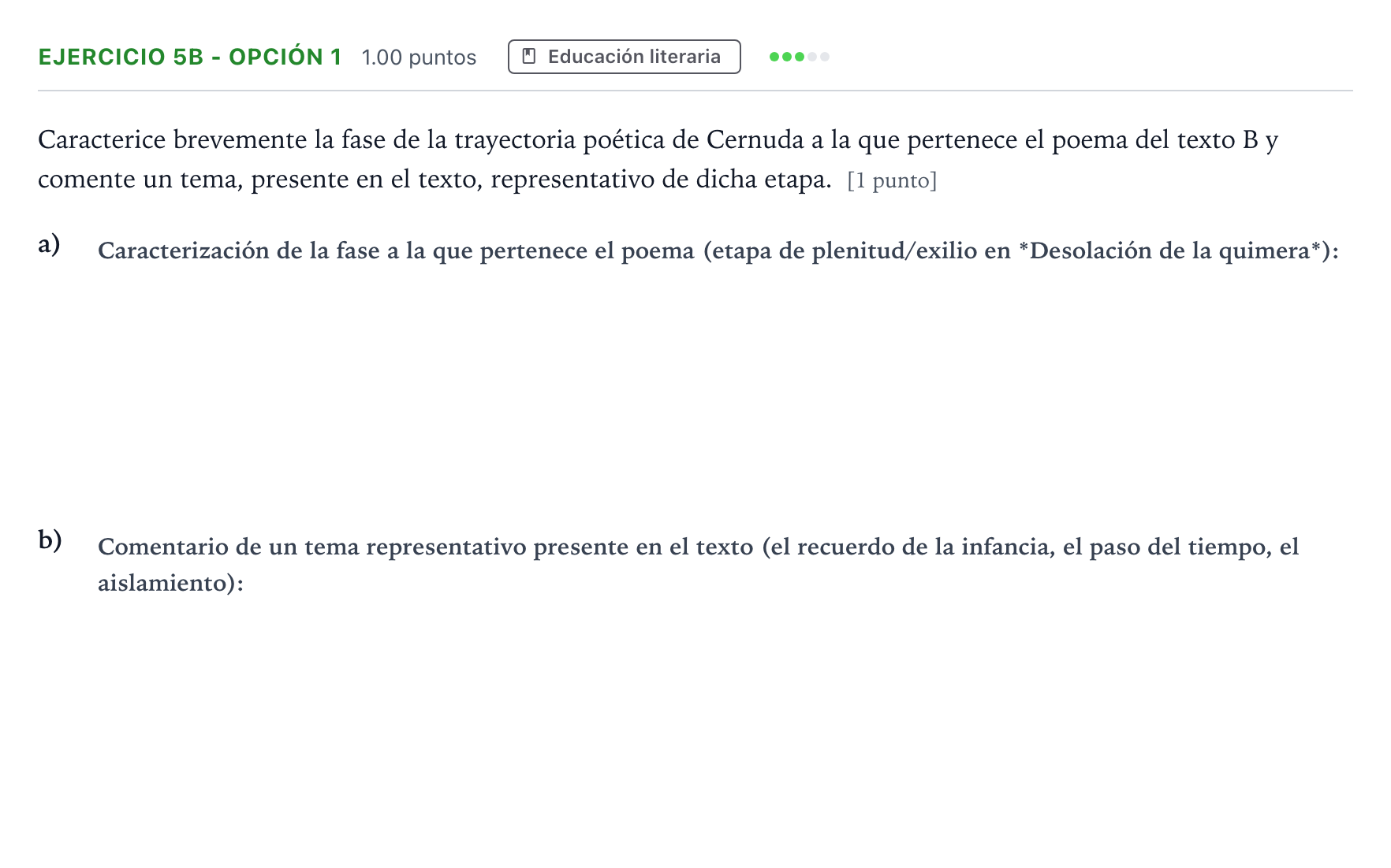 Enunciado: Ejercicio 5b - Opción 1 · Lengua Castellana y Literatura II PAU Andalucía Extraordinaria Titular 2021