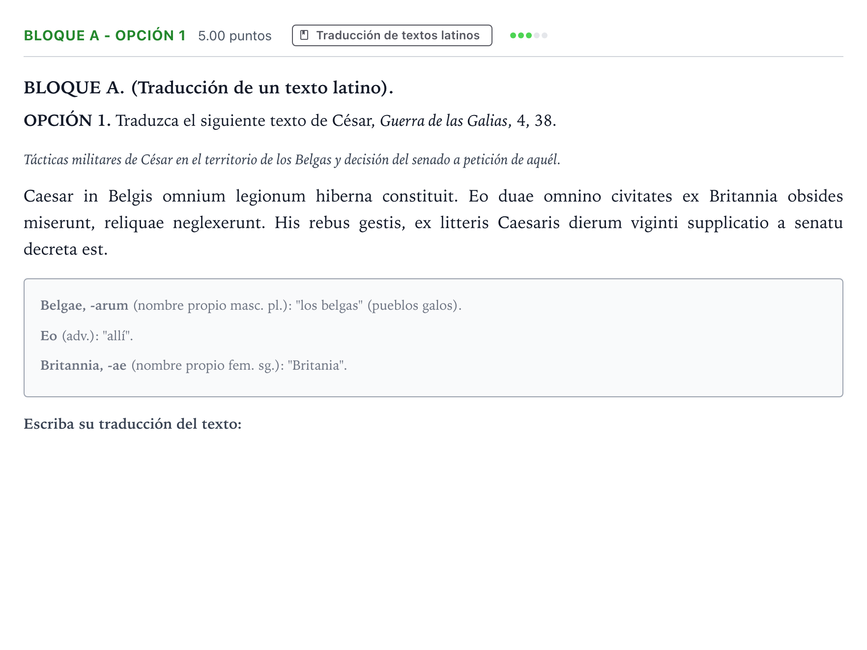 Enunciado: Bloque A - Opción 1 · Latín II PAU Andalucía Ordinaria Titular 2021