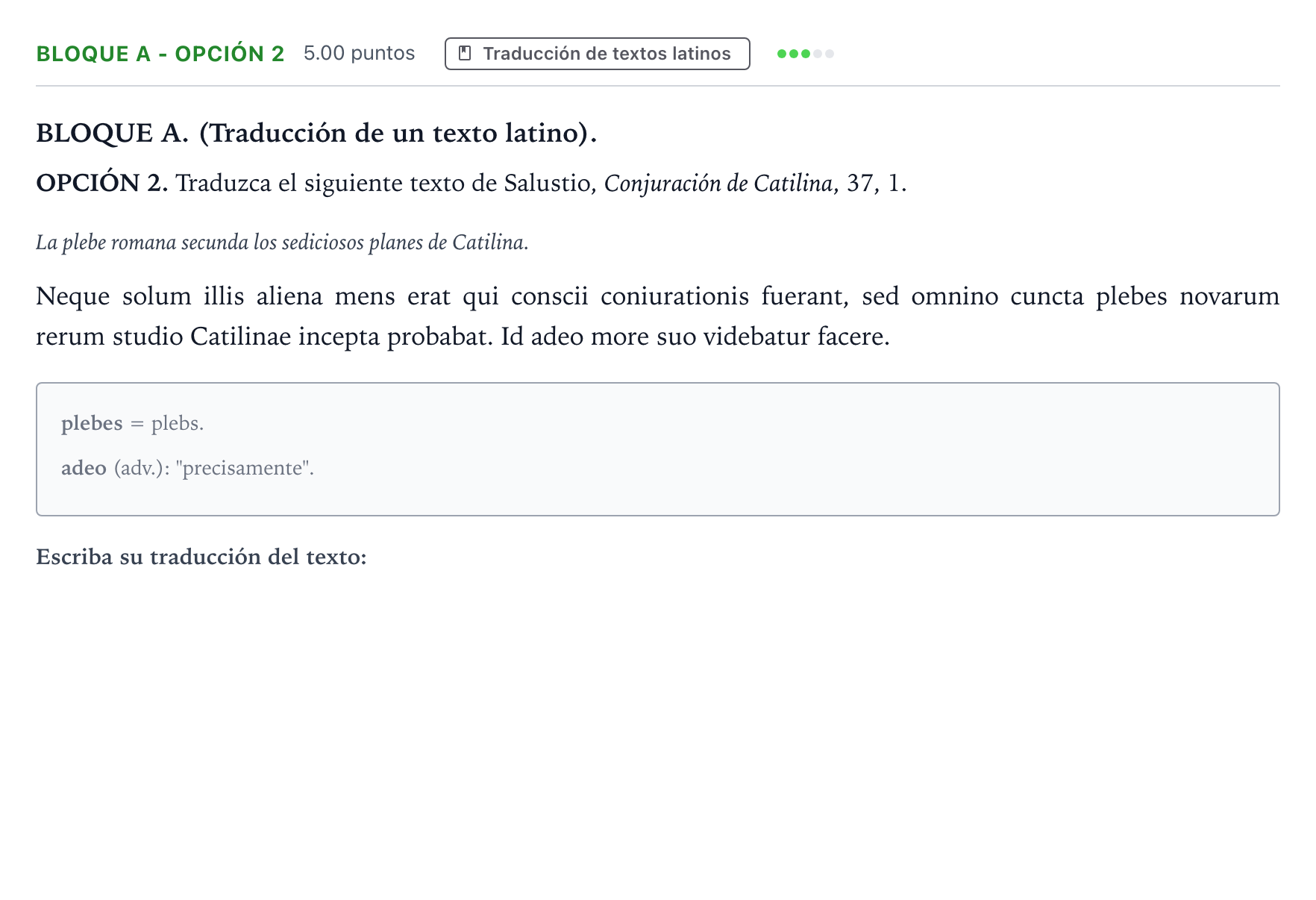 Enunciado: Bloque A - Opción 2 · Latín II PAU Andalucía Ordinaria Titular 2021