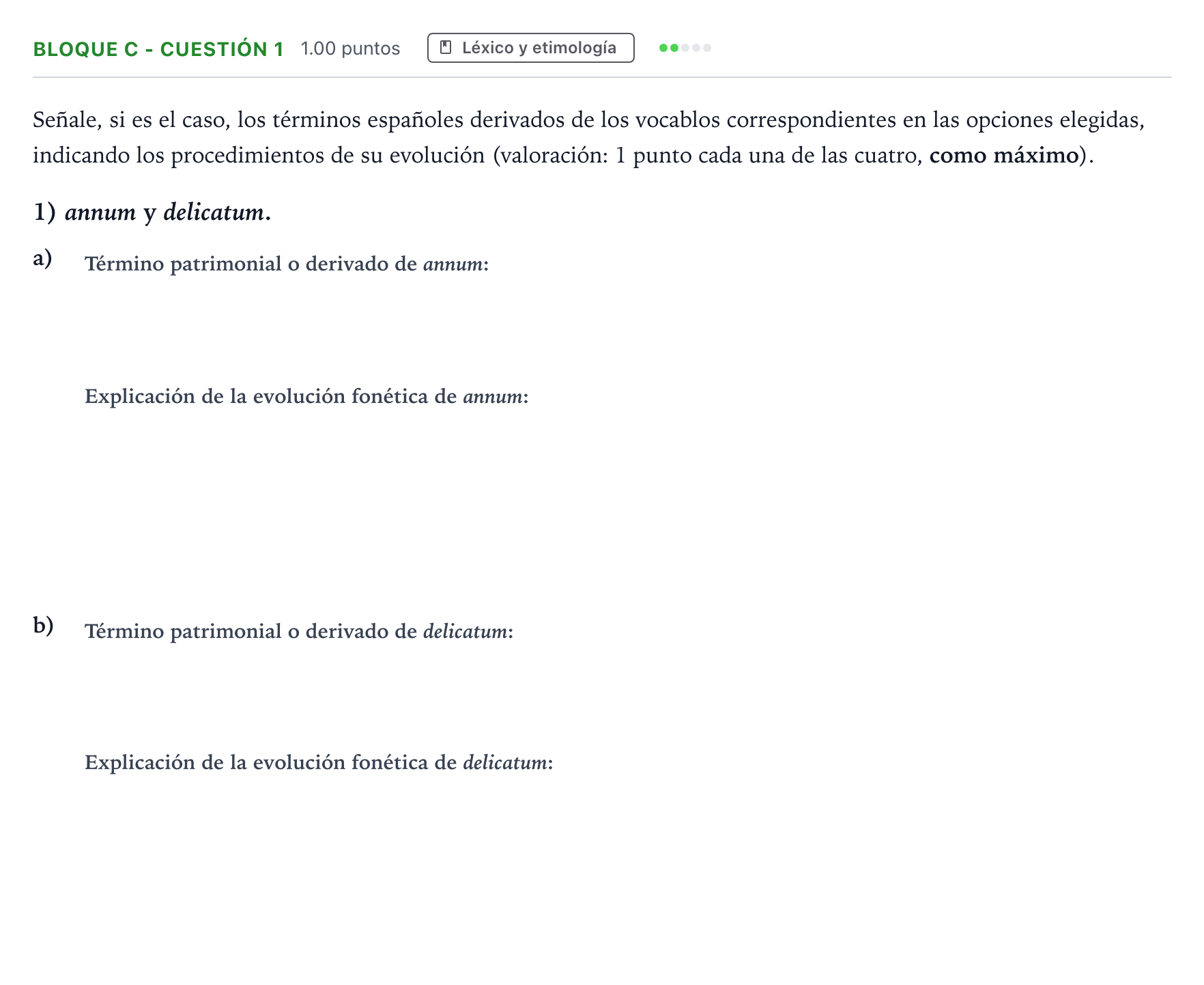 Enunciado: Bloque C - Cuestión 1 · Latín II PAU Andalucía Ordinaria Titular 2021