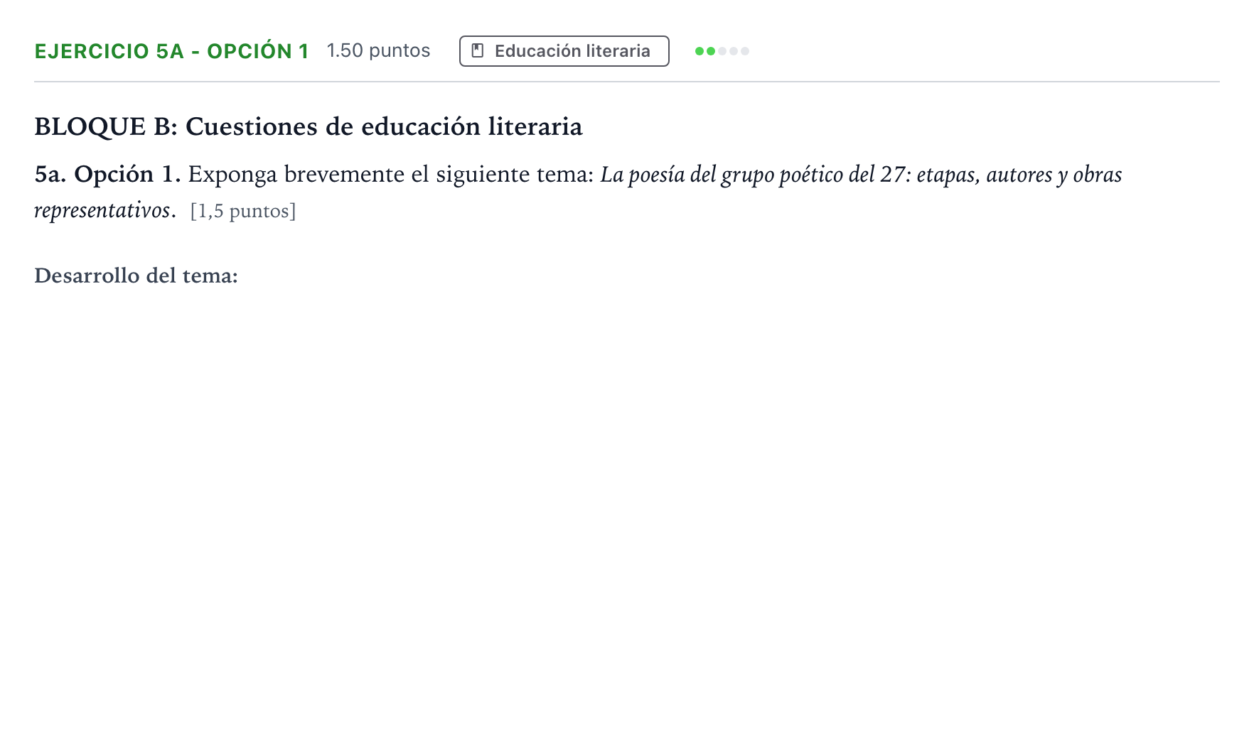 Enunciado: Ejercicio 5a - Opción 1 · Lengua Castellana y Literatura II PAU Andalucía Ordinaria Reserva 2021