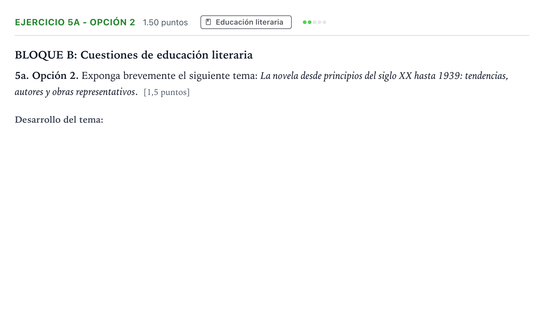 Enunciado: Ejercicio 5a - Opción 2 · Lengua Castellana y Literatura II PAU Andalucía Ordinaria Reserva 2021