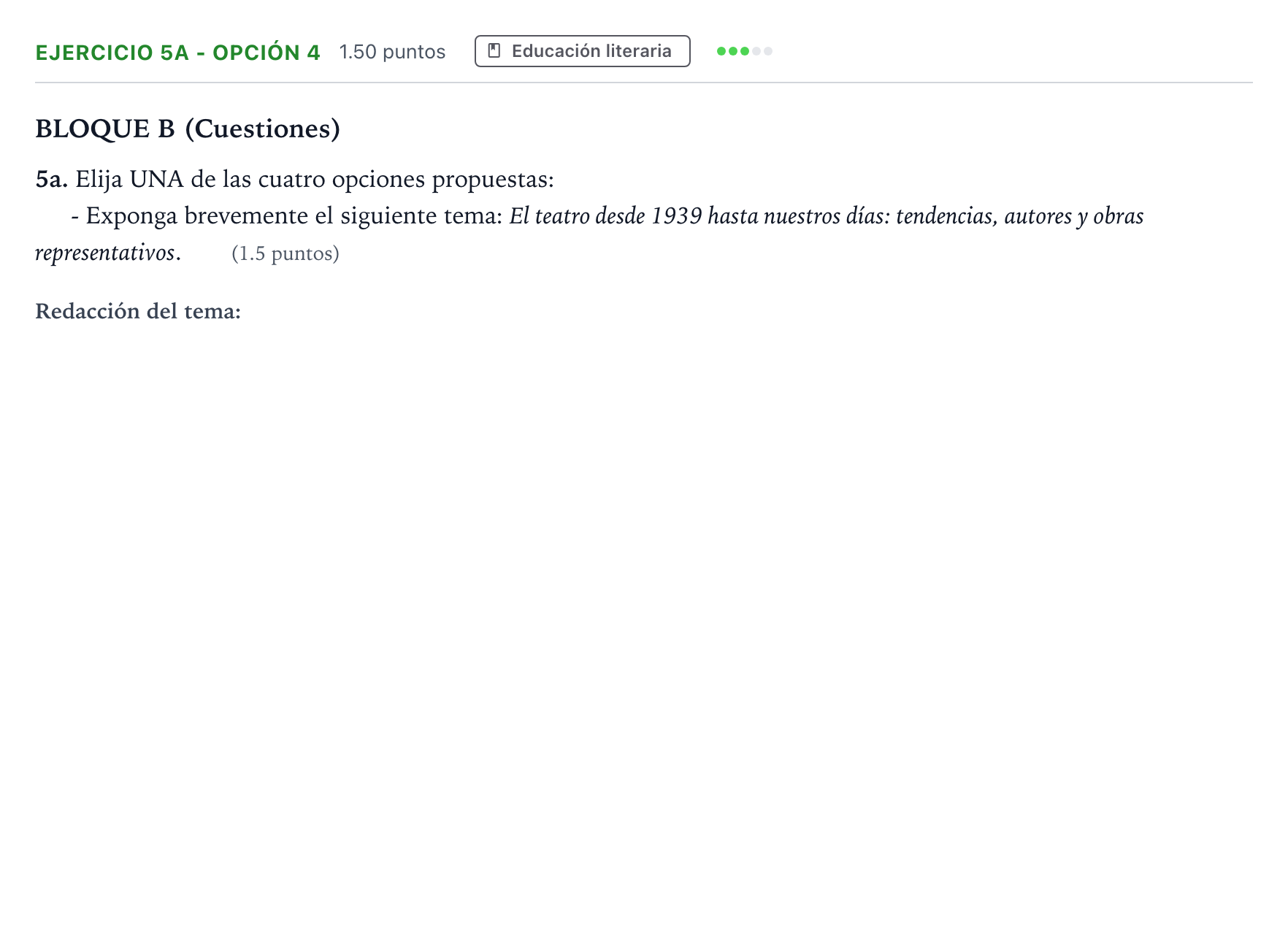Enunciado: Ejercicio 5a - Opción 4 · Lengua Castellana y Literatura II PAU Andalucía Ordinaria Reserva 2021