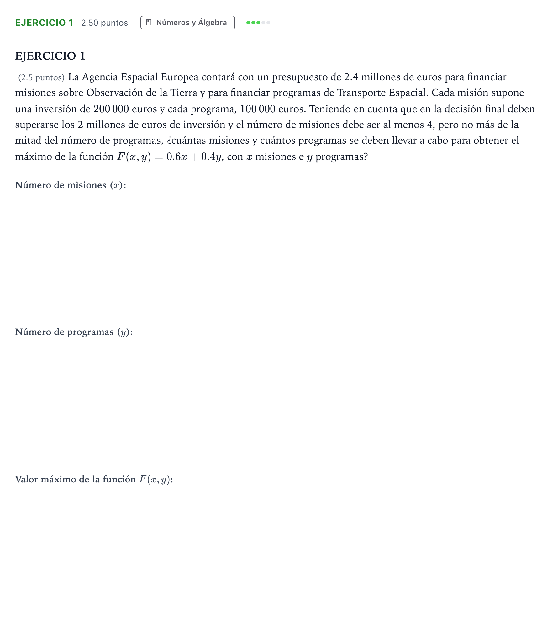 Enunciado: Ejercicio 1 · Matemáticas aplicadas a las Ciencias Sociales II PAU Andalucía Extraordinaria Reserva 2021