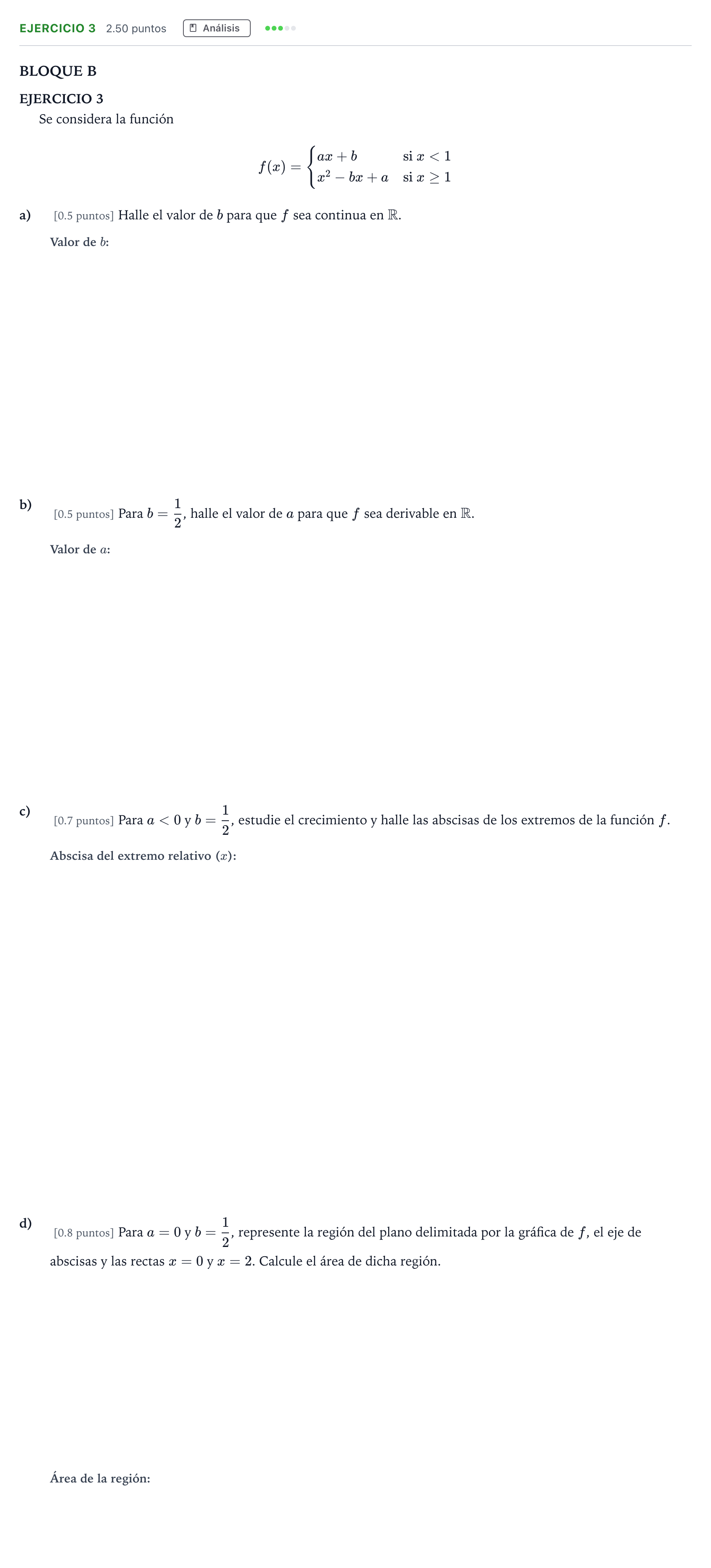 Enunciado: Ejercicio 3 · Matemáticas aplicadas a las Ciencias Sociales II PAU Andalucía Extraordinaria Reserva 2021