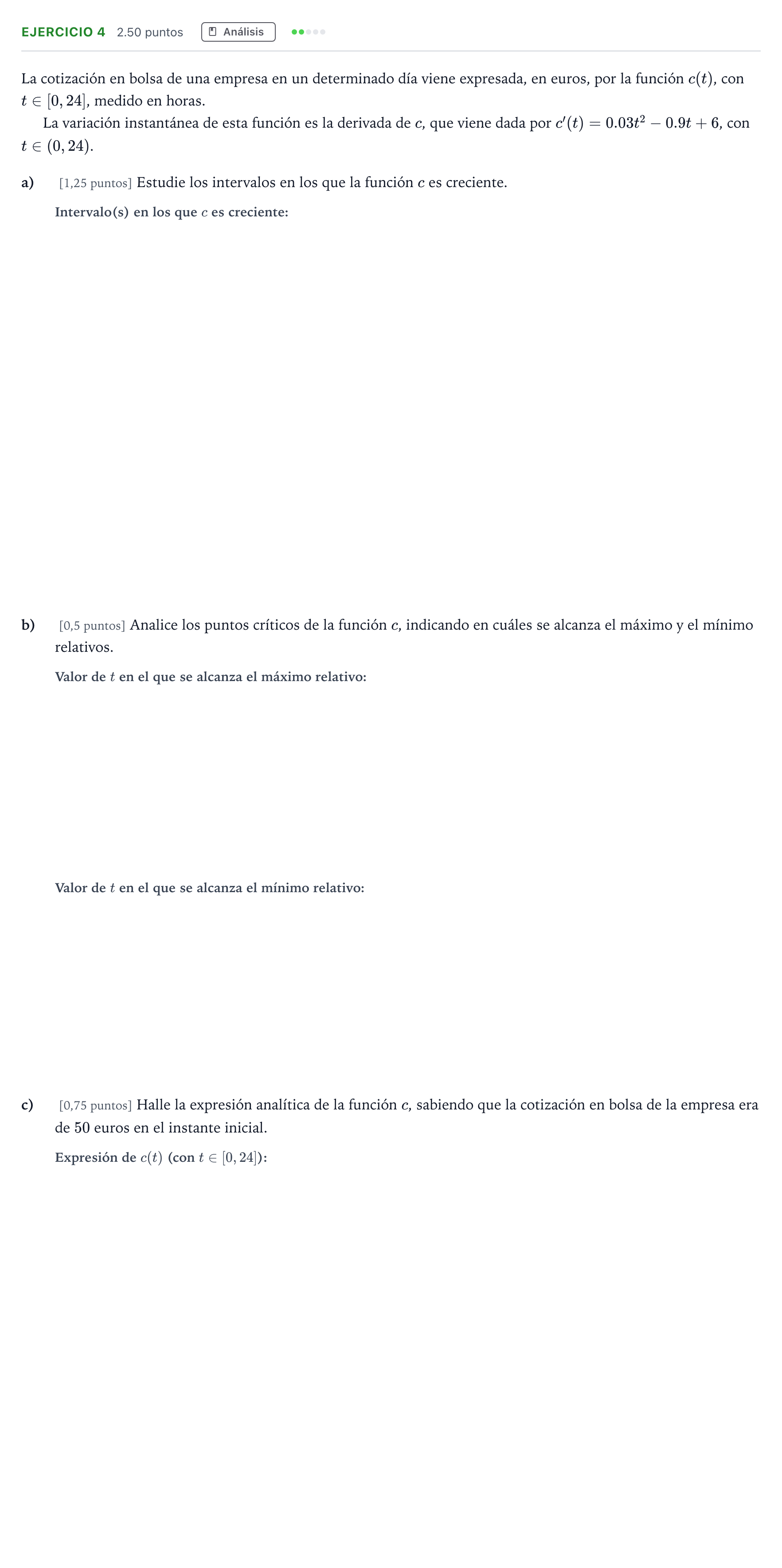 Enunciado: Ejercicio 4 · Matemáticas aplicadas a las Ciencias Sociales II PAU Andalucía Extraordinaria Reserva 2021