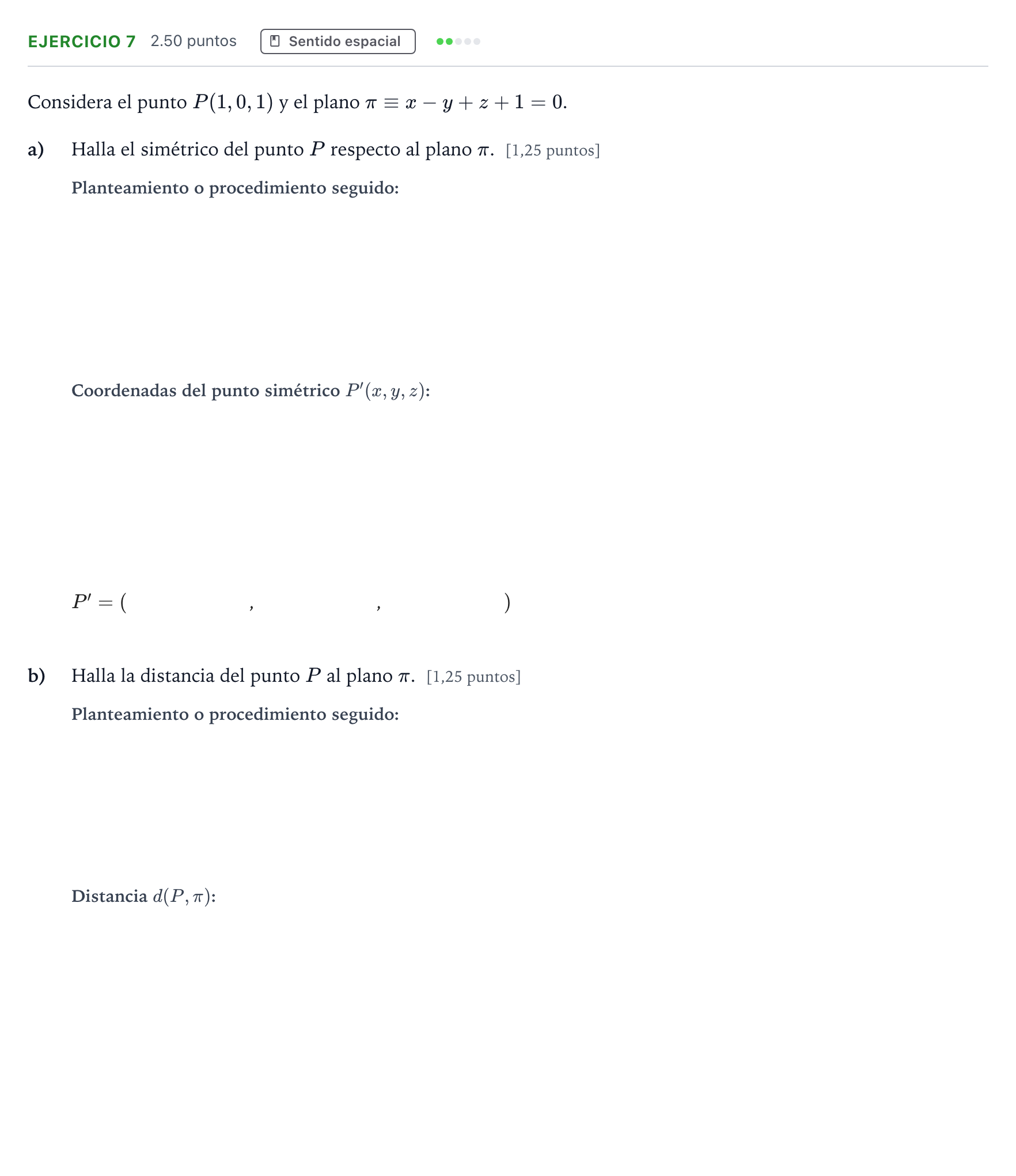 Enunciado: EJERCICIO 7 · Matemáticas II PAU Andalucía Extraordinaria Suplente 2021