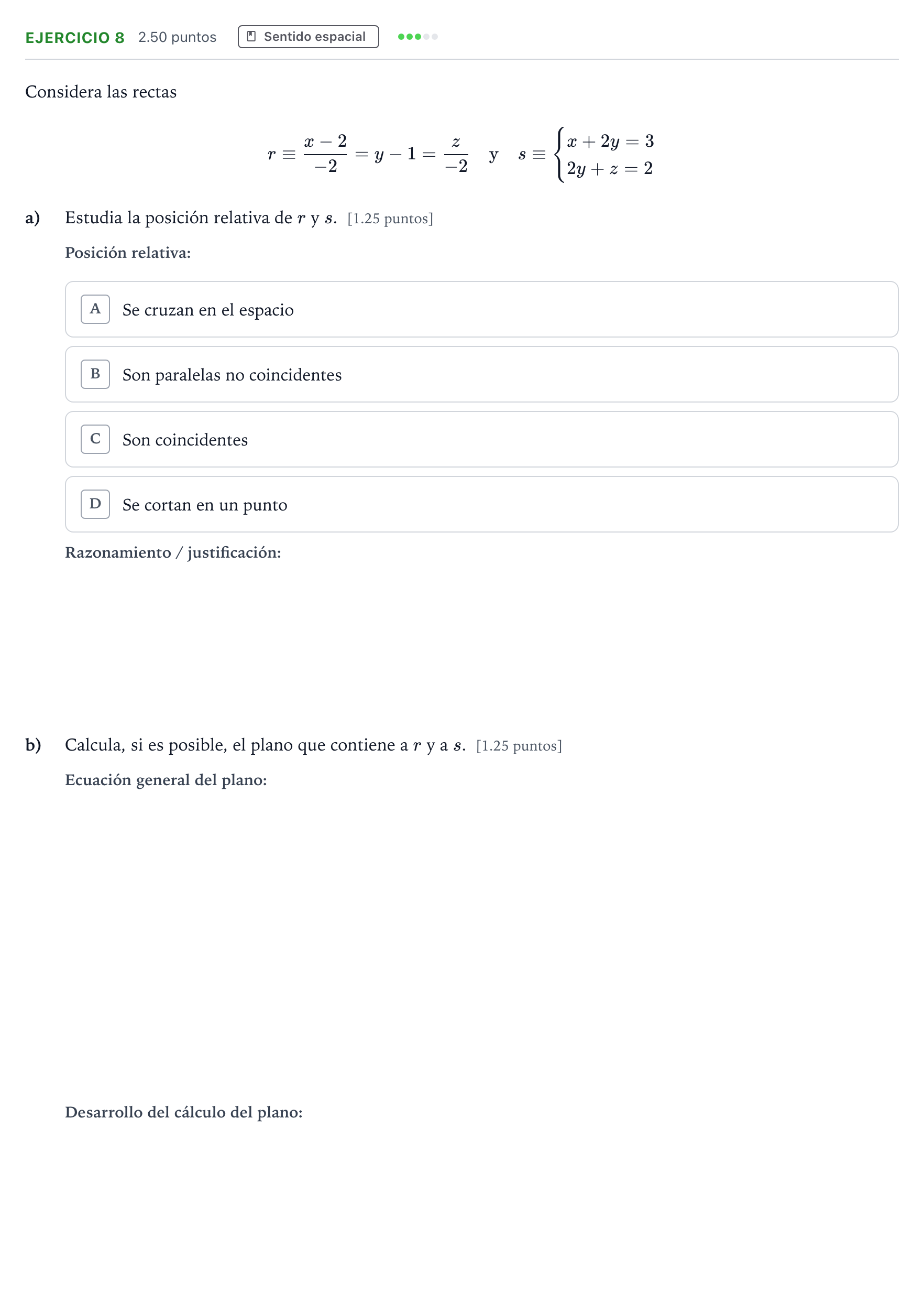Enunciado: EJERCICIO 8 · Matemáticas II PAU Andalucía Extraordinaria Suplente 2021
