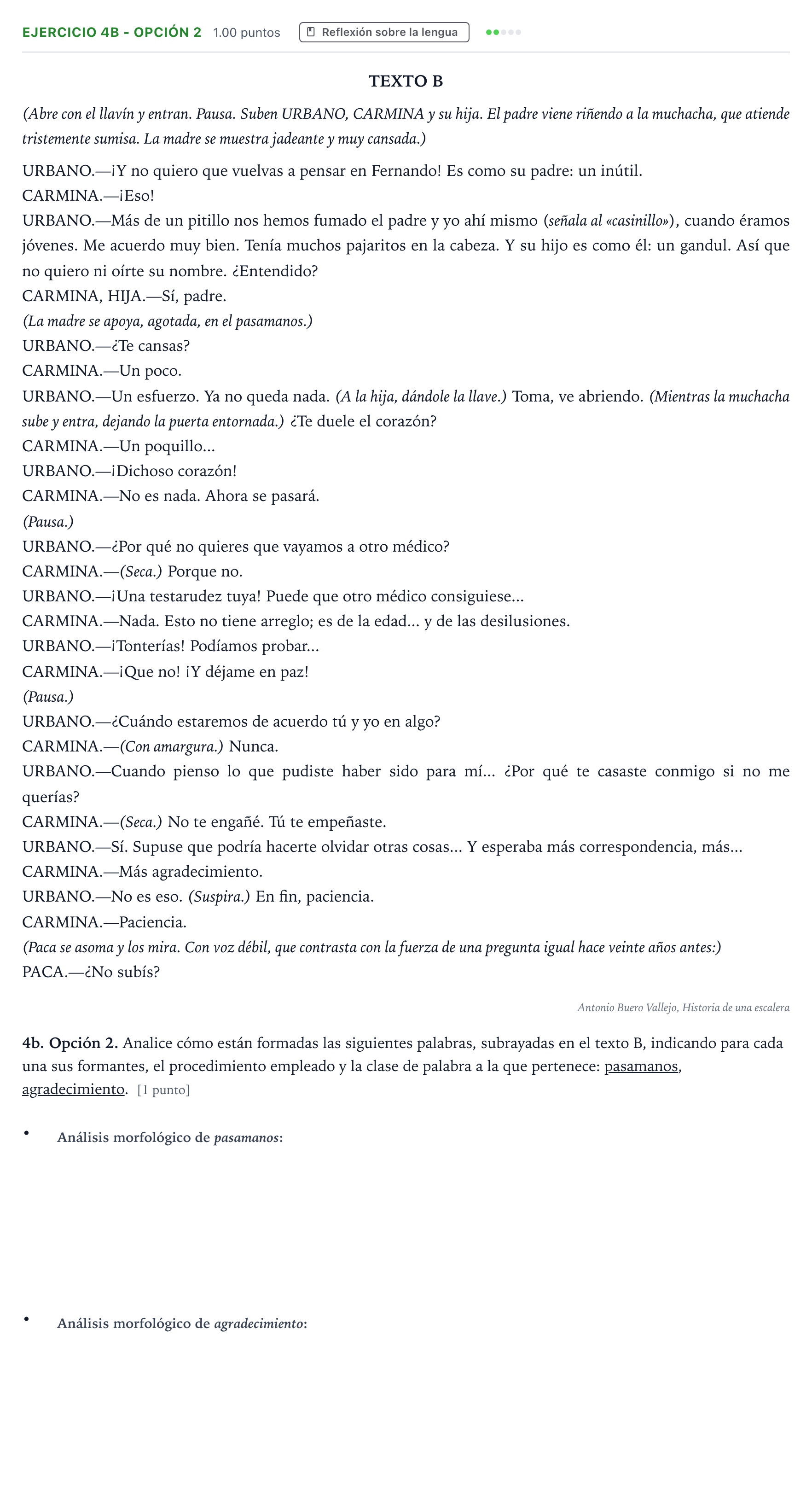 Enunciado: Ejercicio 4b - Opción 2 · Lengua Castellana y Literatura II PAU Andalucía Ordinaria Suplente 2021