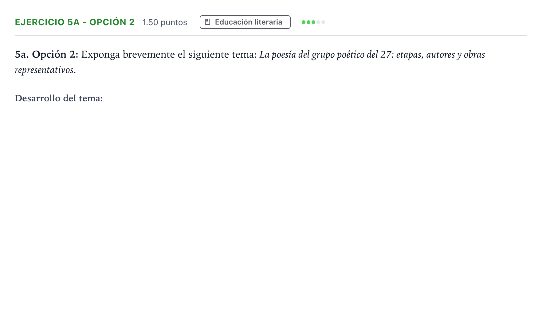 Enunciado: Ejercicio 5a - Opción 2 · Lengua Castellana y Literatura II PAU Andalucía Ordinaria Suplente 2021