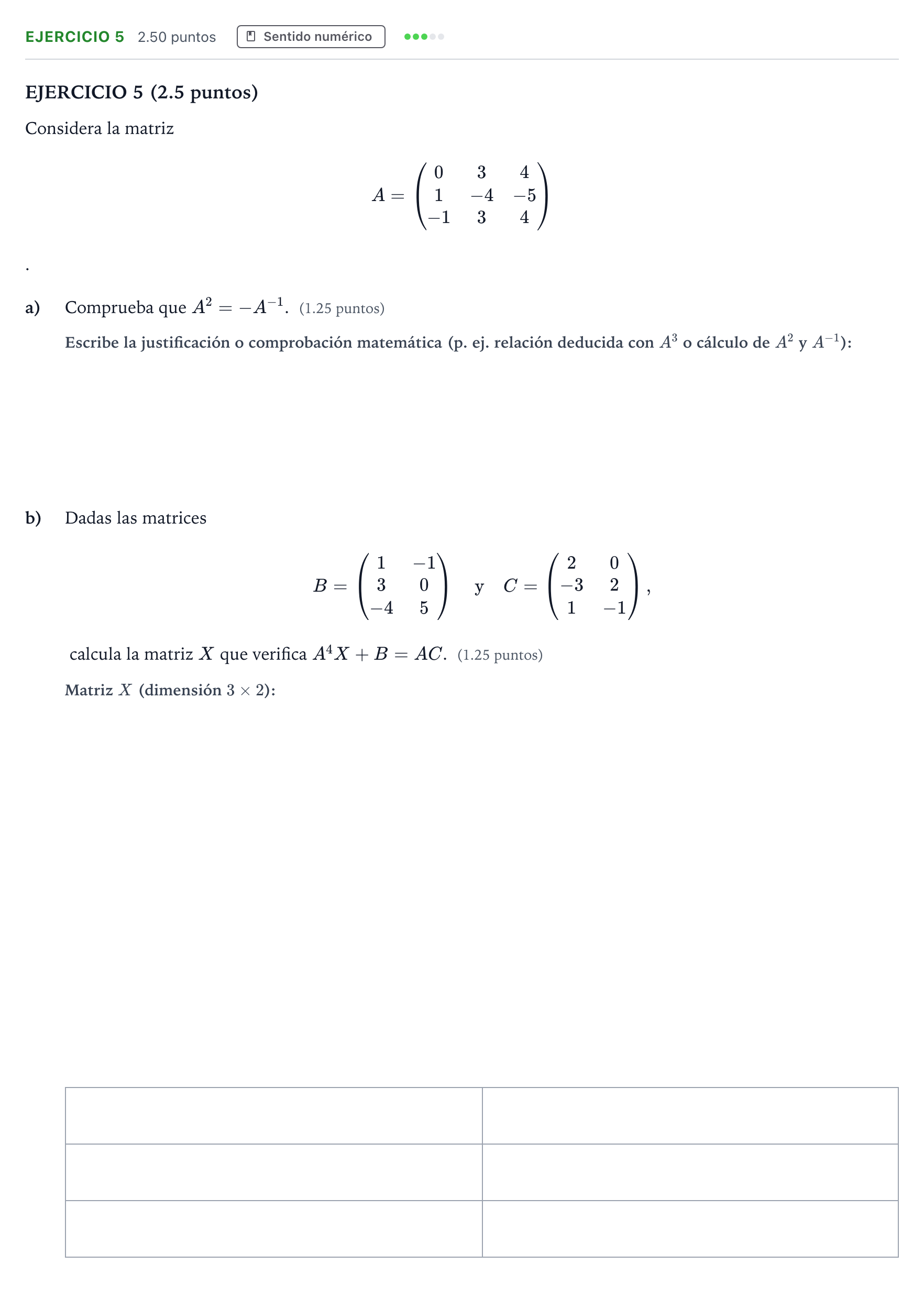Enunciado: Ejercicio 5 · Matemáticas II PAU Andalucía Extraordinaria Titular 2021