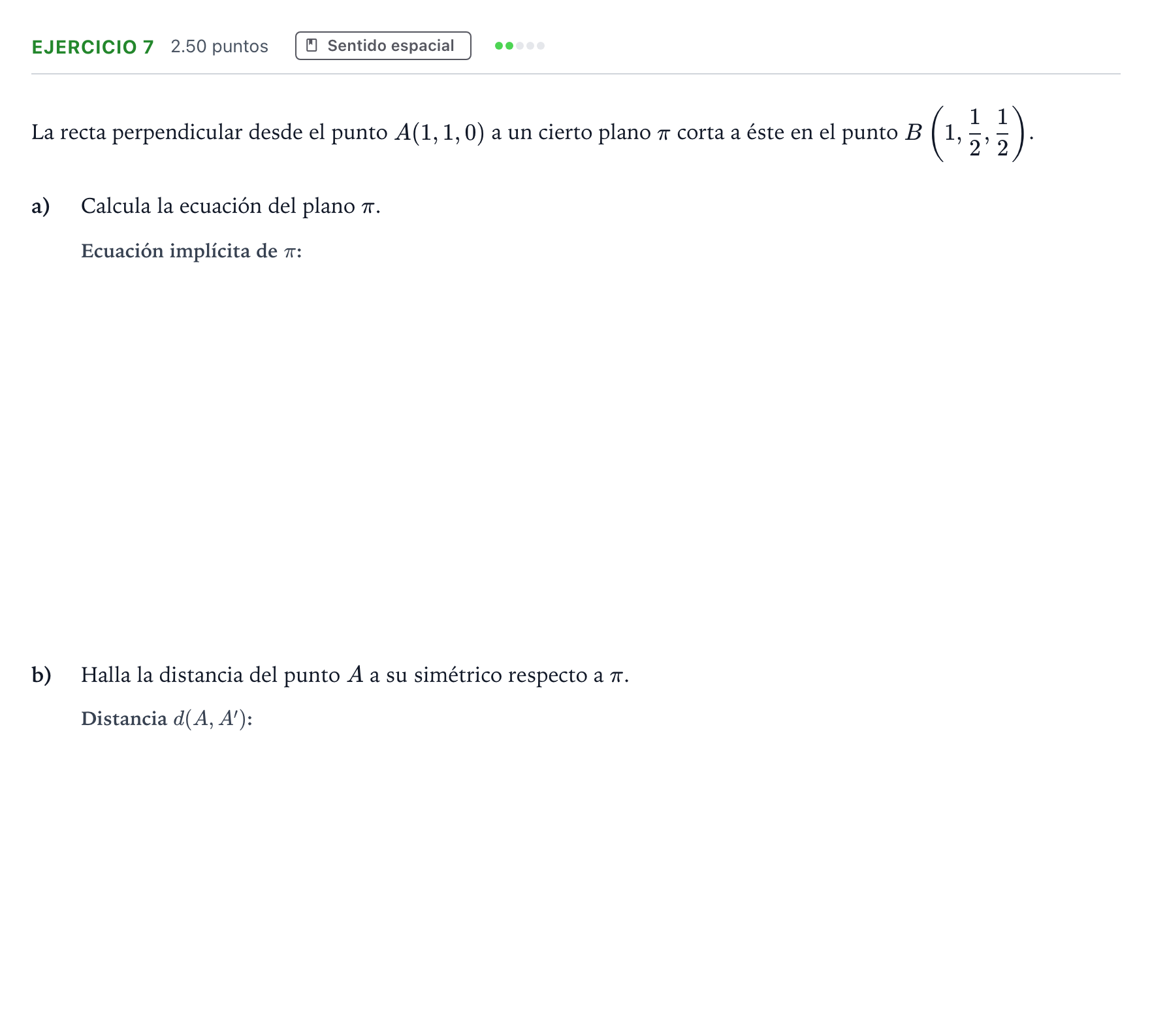 Enunciado: Ejercicio 7 · Matemáticas II PAU Andalucía Extraordinaria Titular 2021