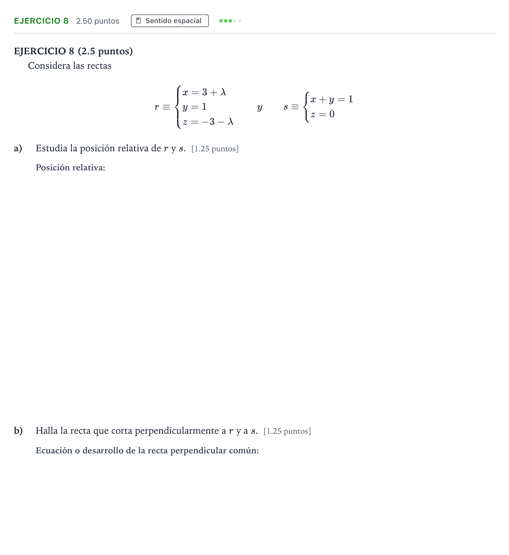 Enunciado: Ejercicio 8 · Matemáticas II PAU Andalucía Extraordinaria Titular 2021