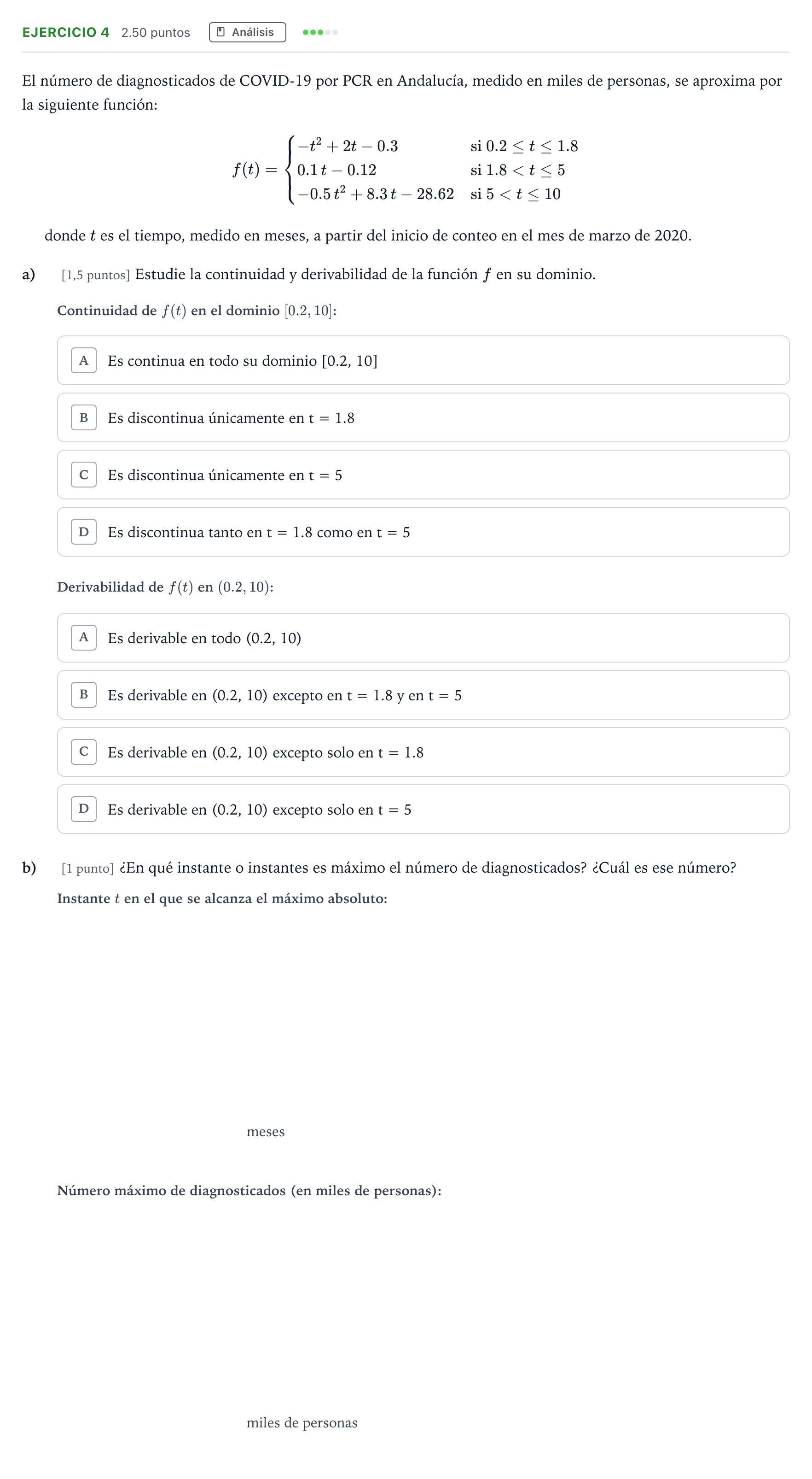 Enunciado: Ejercicio 4 · Matemáticas aplicadas a las Ciencias Sociales II PAU Andalucía Extraordinaria Titular 2021