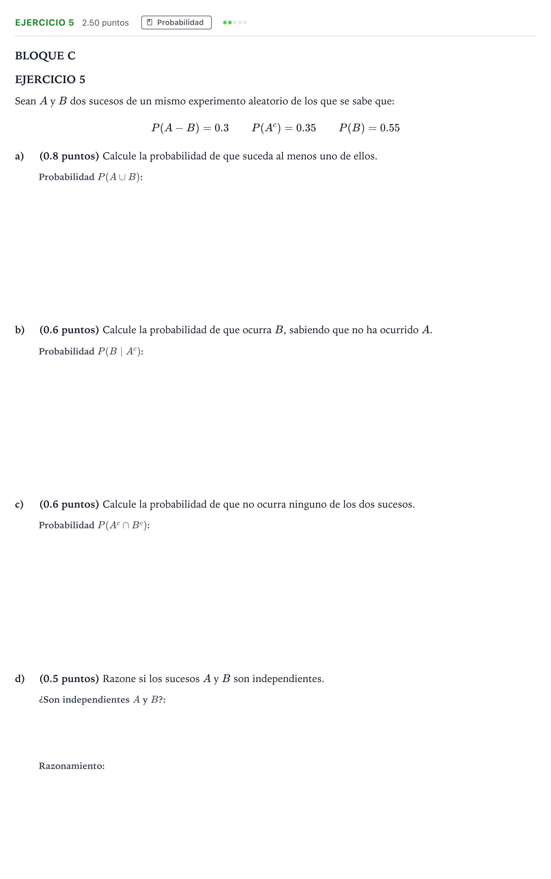 Enunciado: Ejercicio 5 · Matemáticas aplicadas a las Ciencias Sociales II PAU Andalucía Ordinaria Reserva 2021