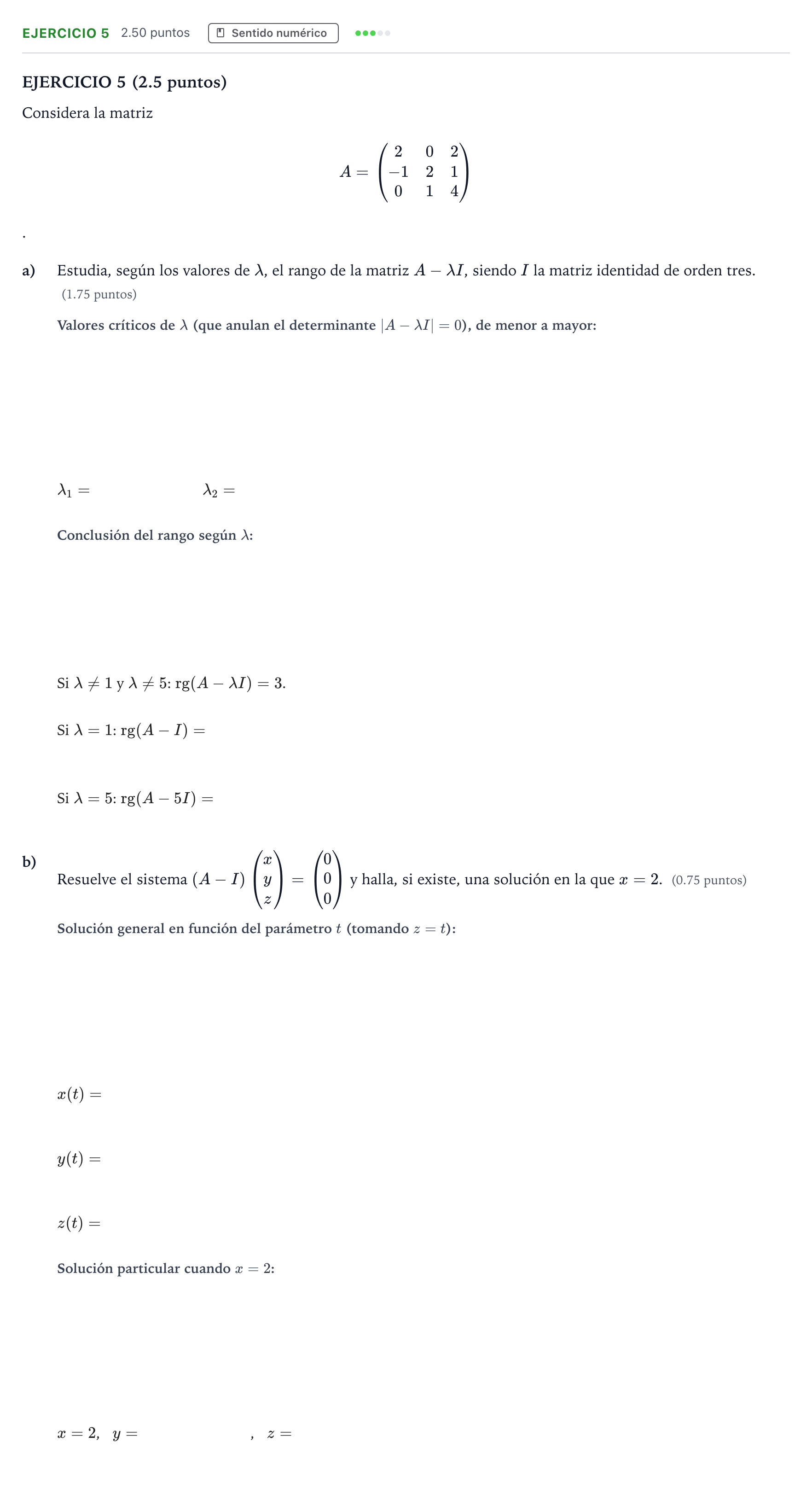 Enunciado: Ejercicio 5 · Matemáticas II PAU Andalucía Ordinaria Suplente 2021