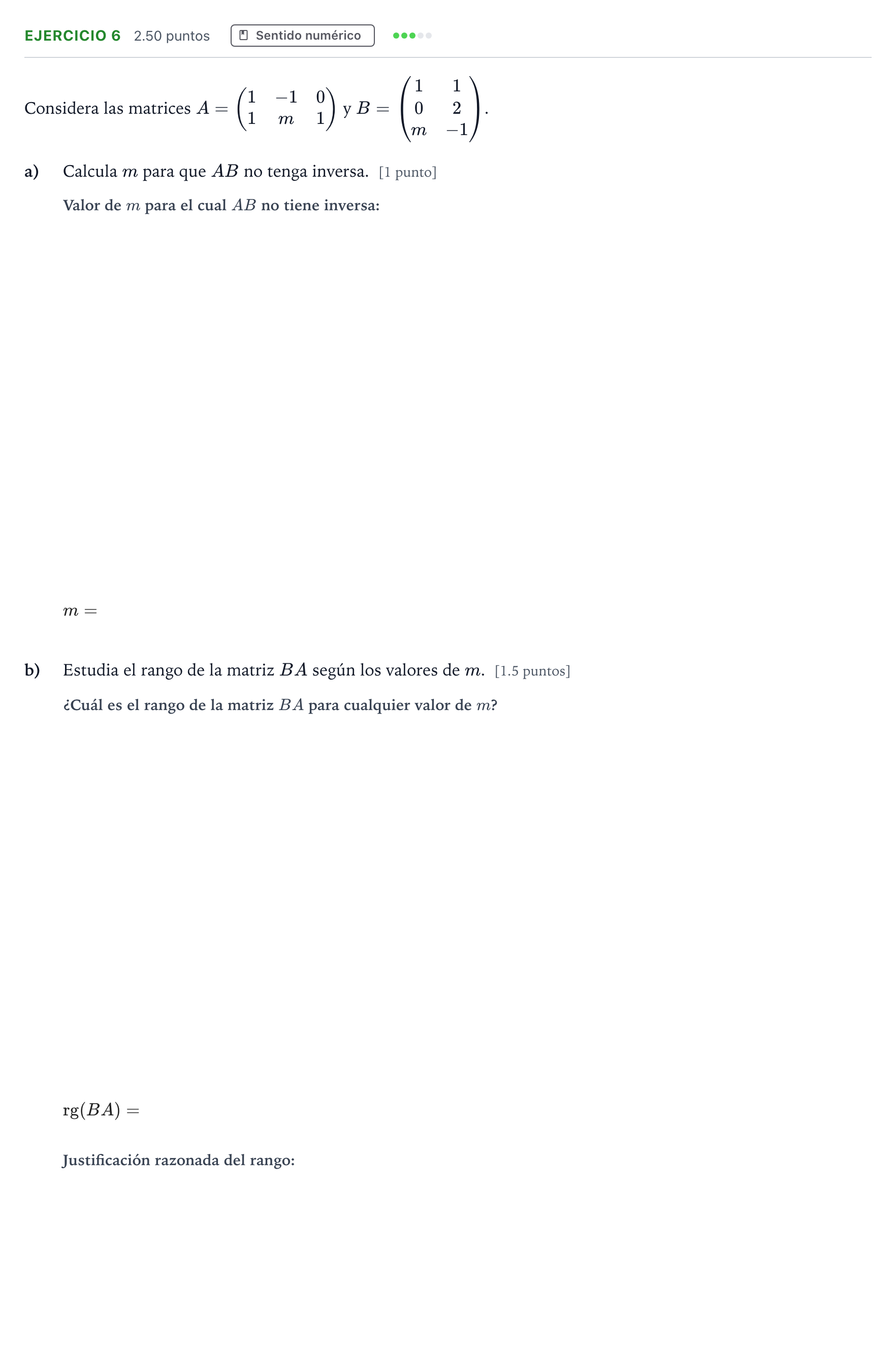 Enunciado: Ejercicio 6 · Matemáticas II PAU Andalucía Ordinaria Suplente 2021