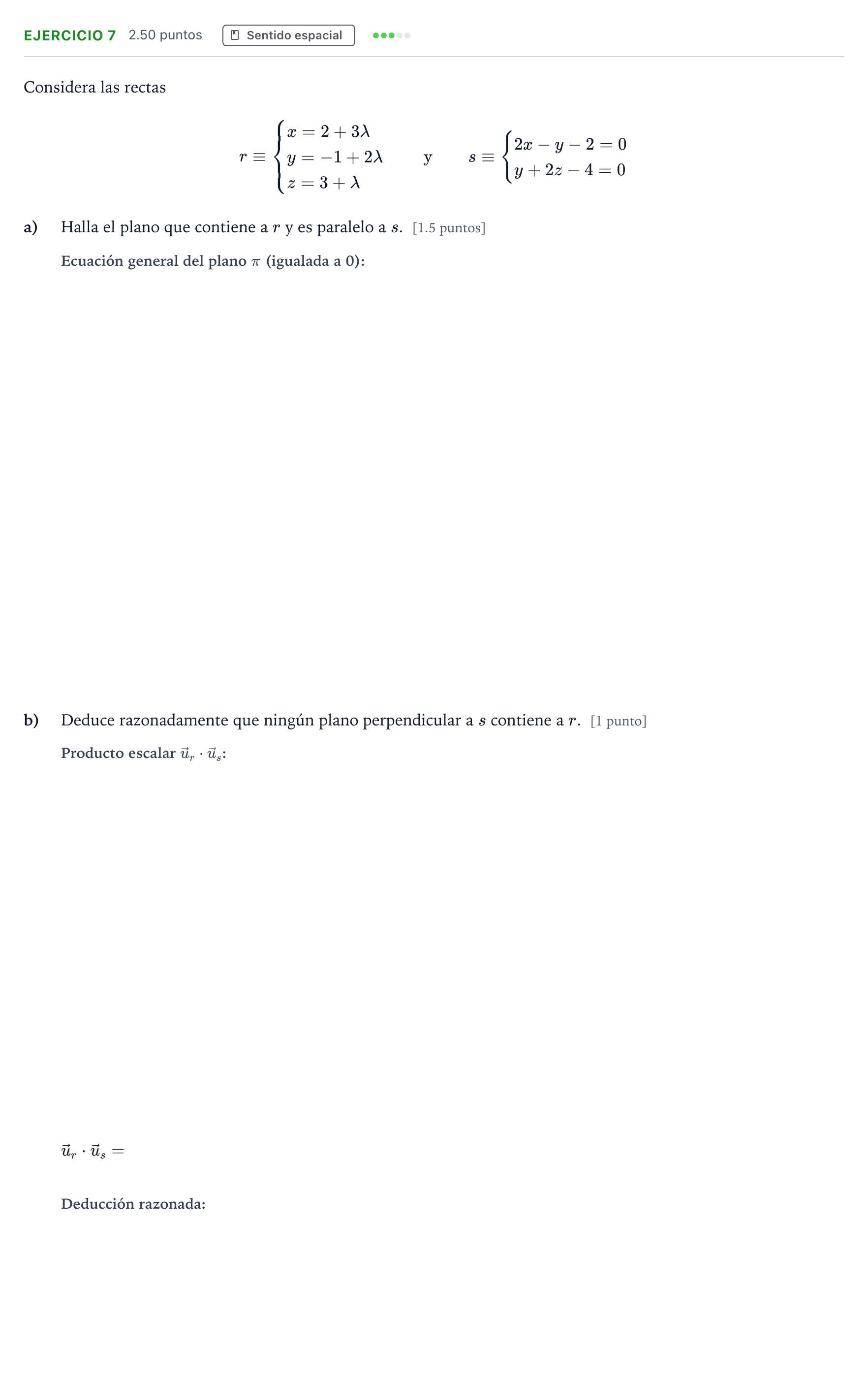 Enunciado: Ejercicio 7 · Matemáticas II PAU Andalucía Ordinaria Suplente 2021