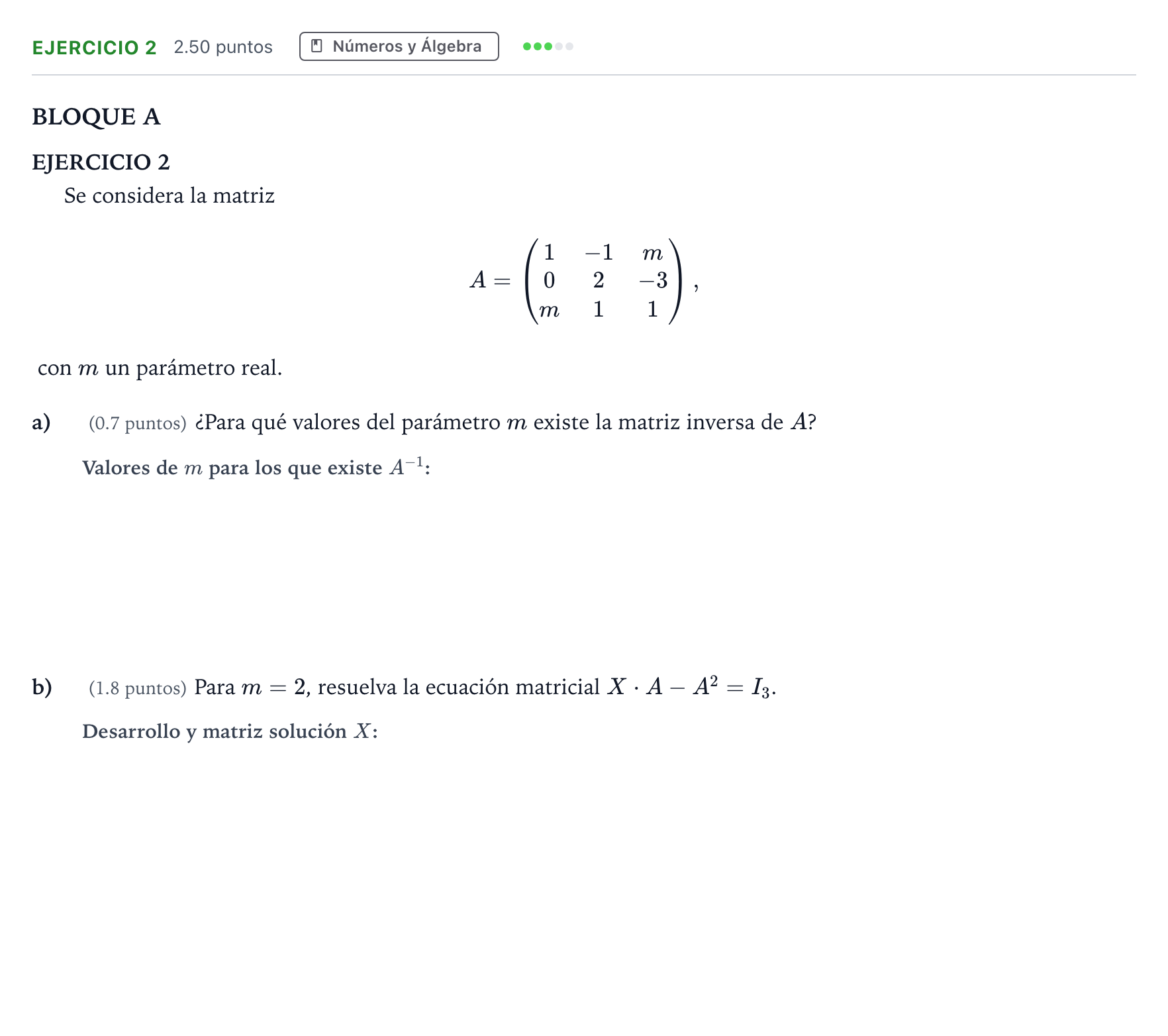 Enunciado: Ejercicio 2 · Matemáticas aplicadas a las Ciencias Sociales II PAU Andalucía Ordinaria Titular 2021