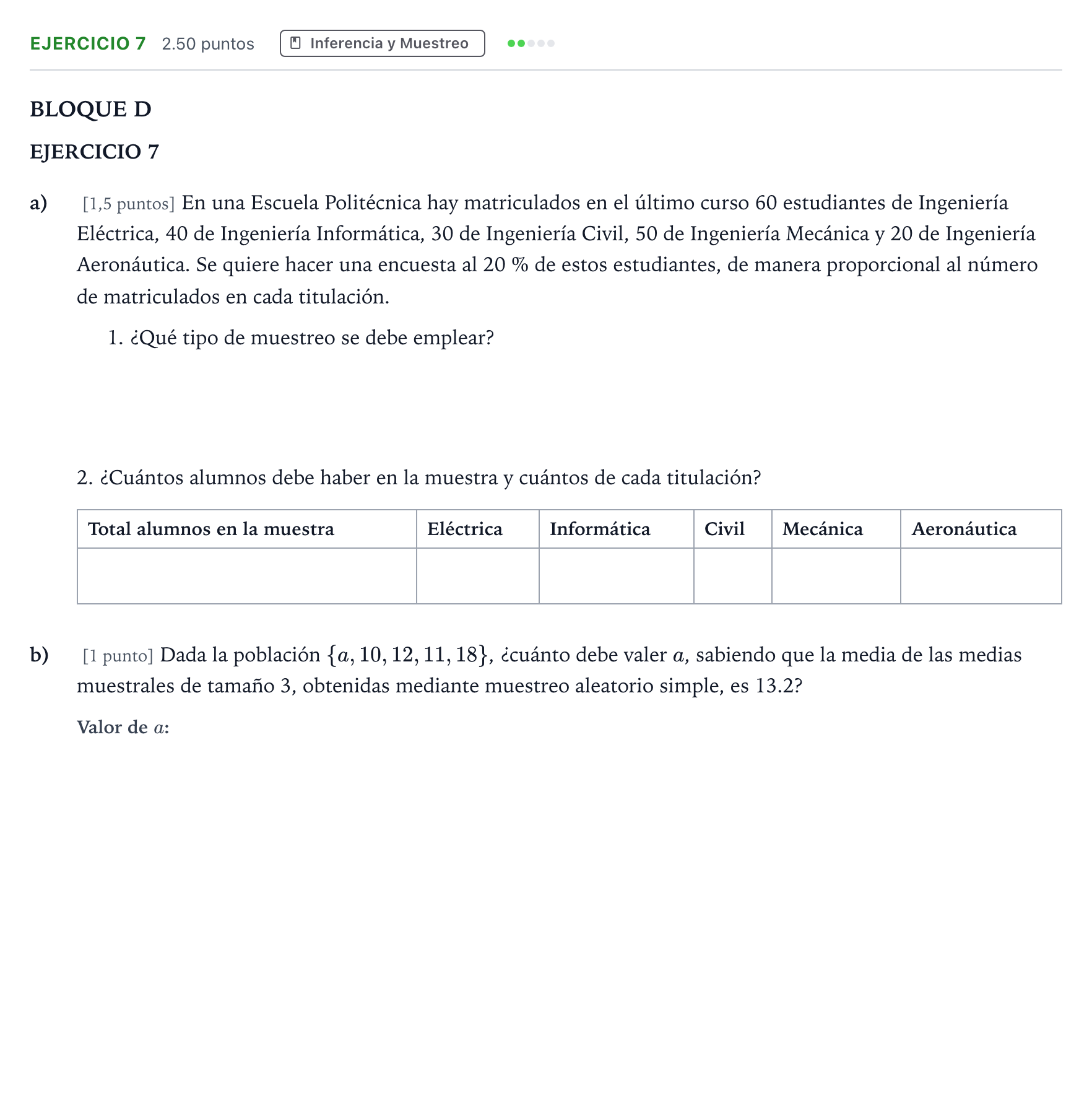 Enunciado: Ejercicio 7 · Matemáticas aplicadas a las Ciencias Sociales II PAU Andalucía Ordinaria Titular 2021