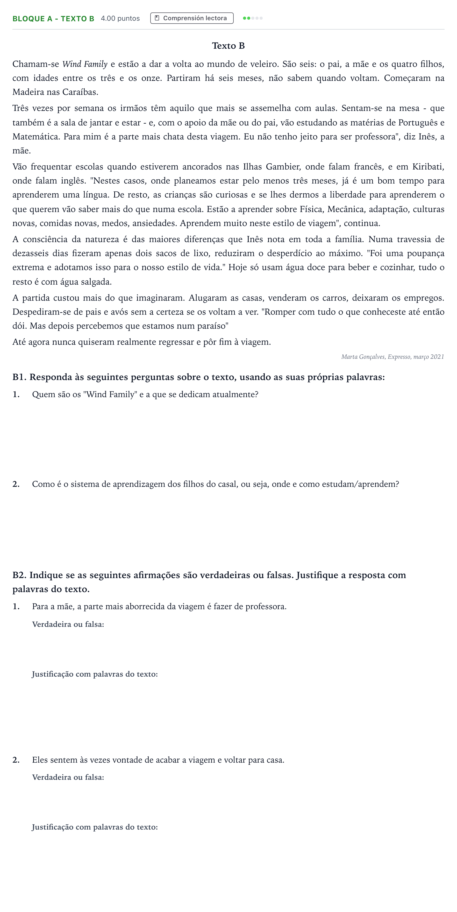 Enunciado: Bloque A - Texto B · Portugués PAU Andalucía Extraordinaria Titular (Acceso) 2021