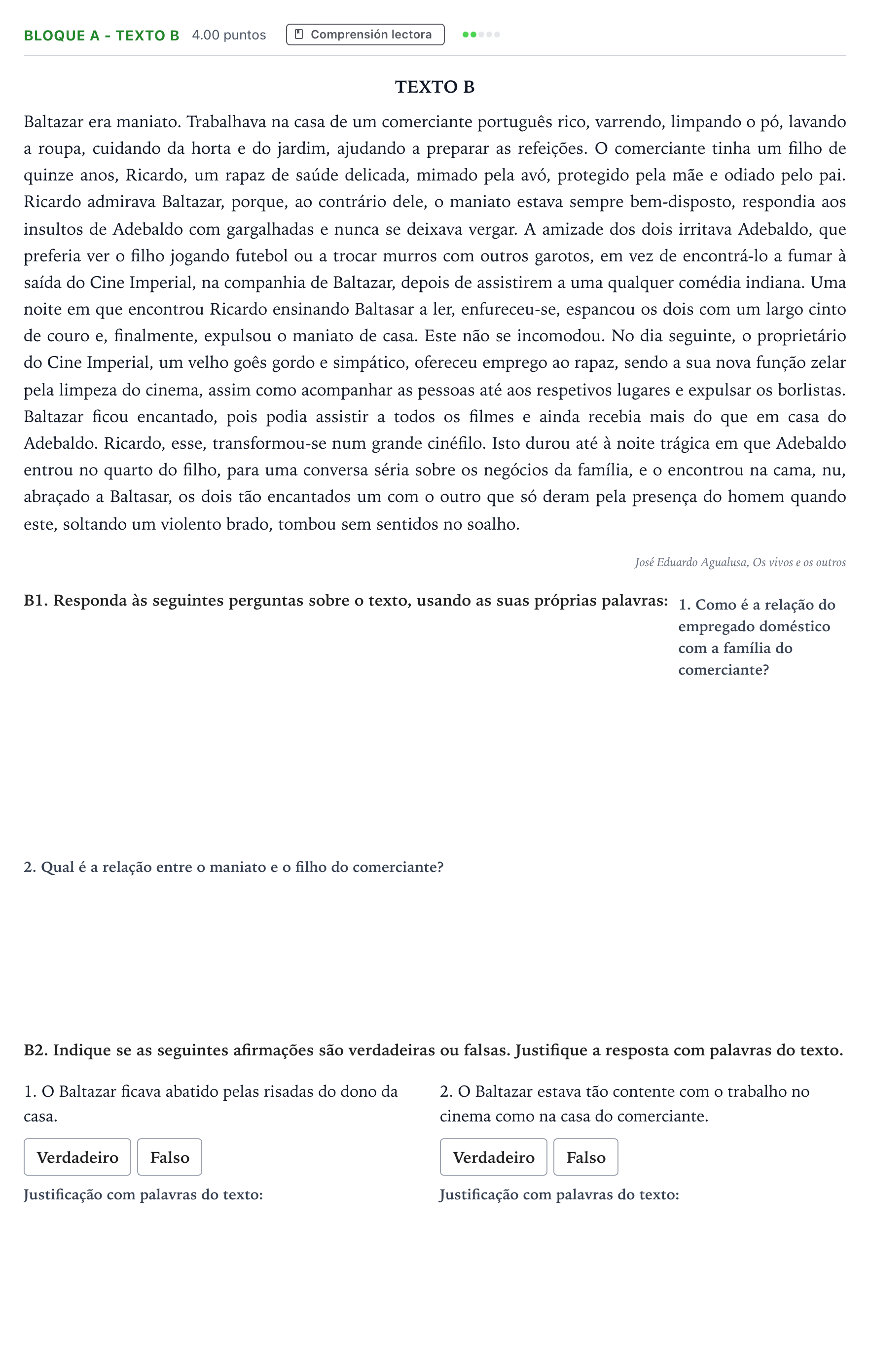 Enunciado: Bloque A - Texto B · Portugués PAU Andalucía Extraordinaria Titular (Admisión) 2021