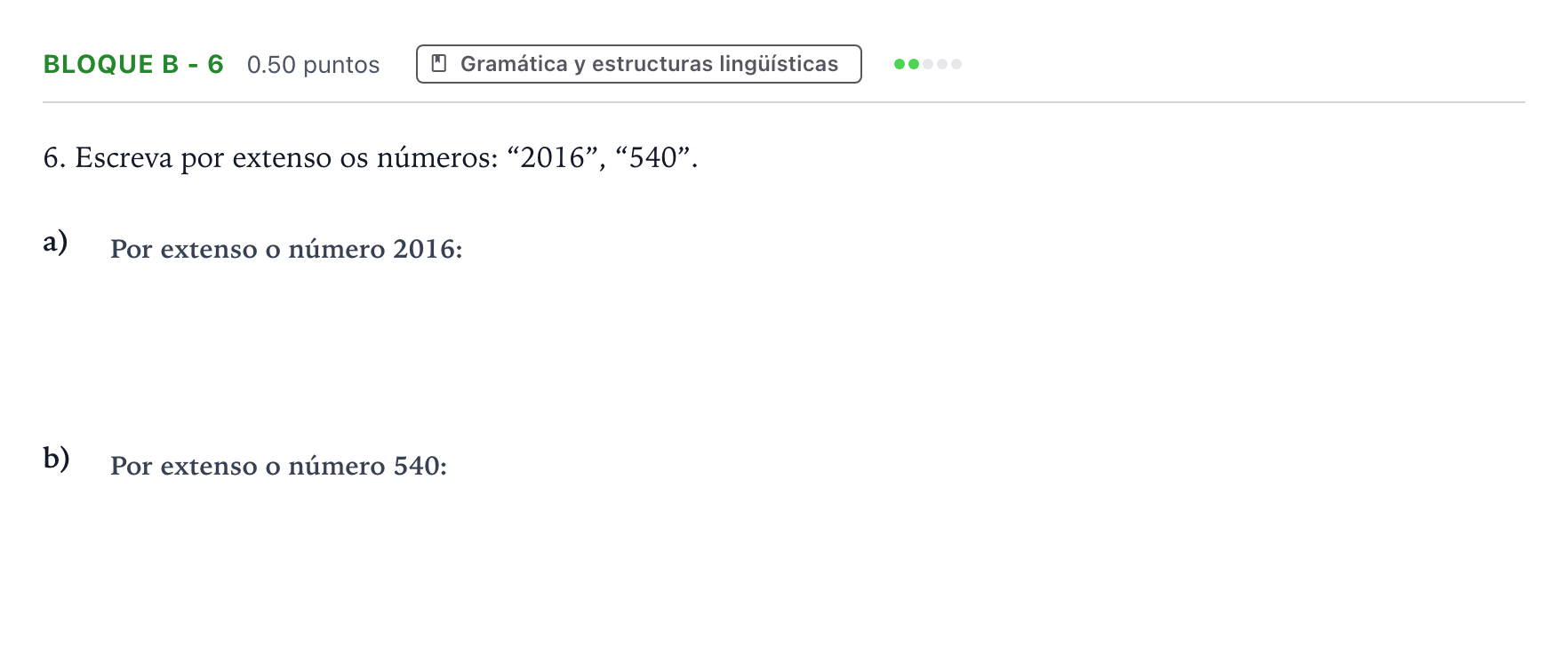 Enunciado: Bloque B - 6 · Portugués PAU Andalucía Extraordinaria Titular (Admisión) 2021
