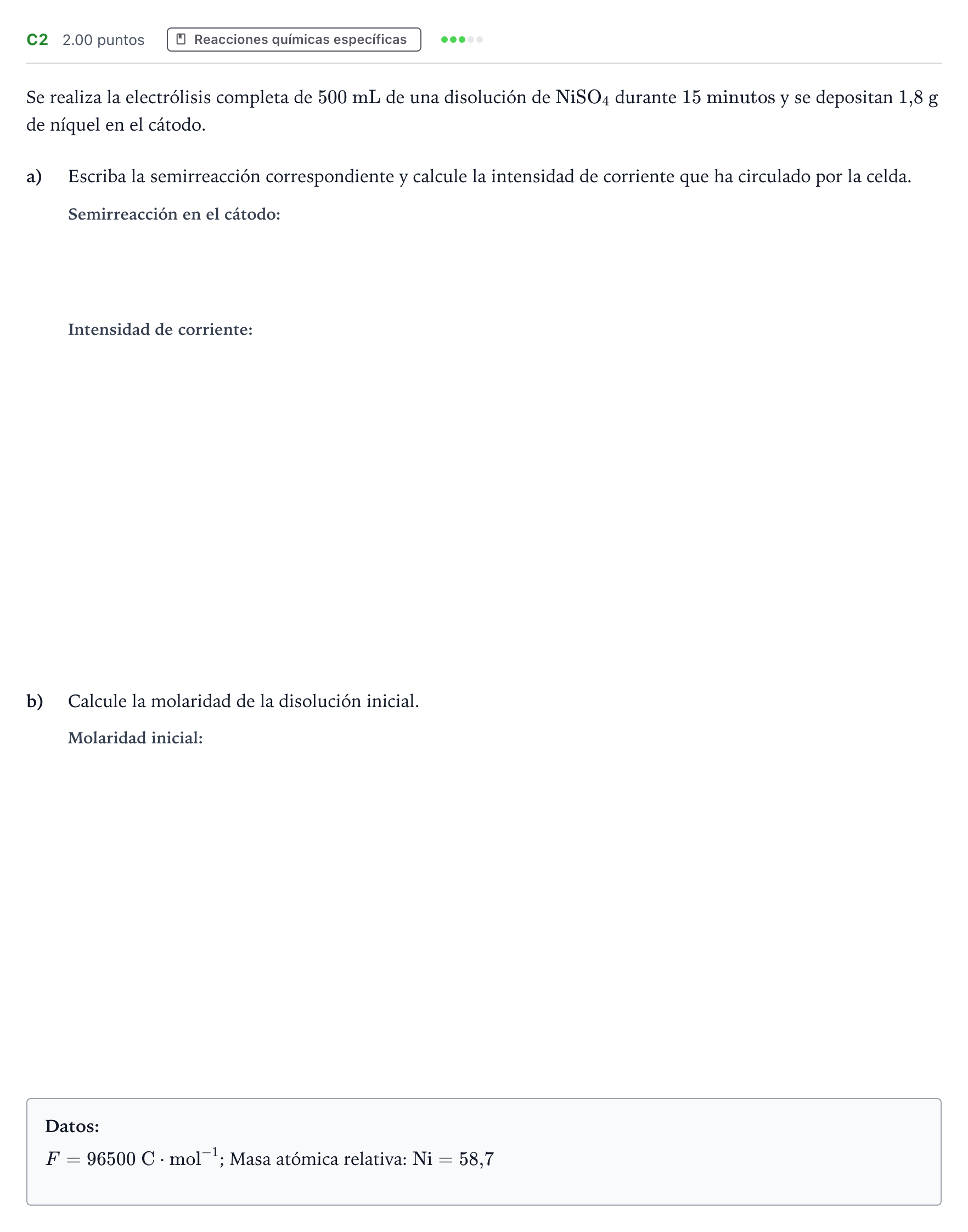 Enunciado: Ejercicio C2 · Química PAU Andalucía Extraordinaria Reserva 2021