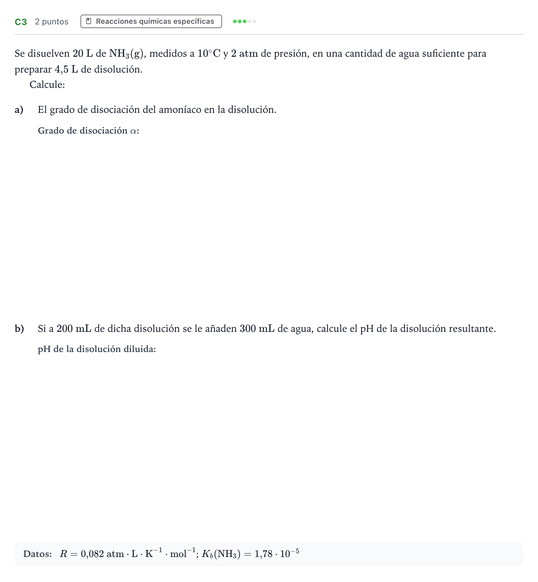 Enunciado: Ejercicio C3 · Química PAU Andalucía Extraordinaria Reserva 2021