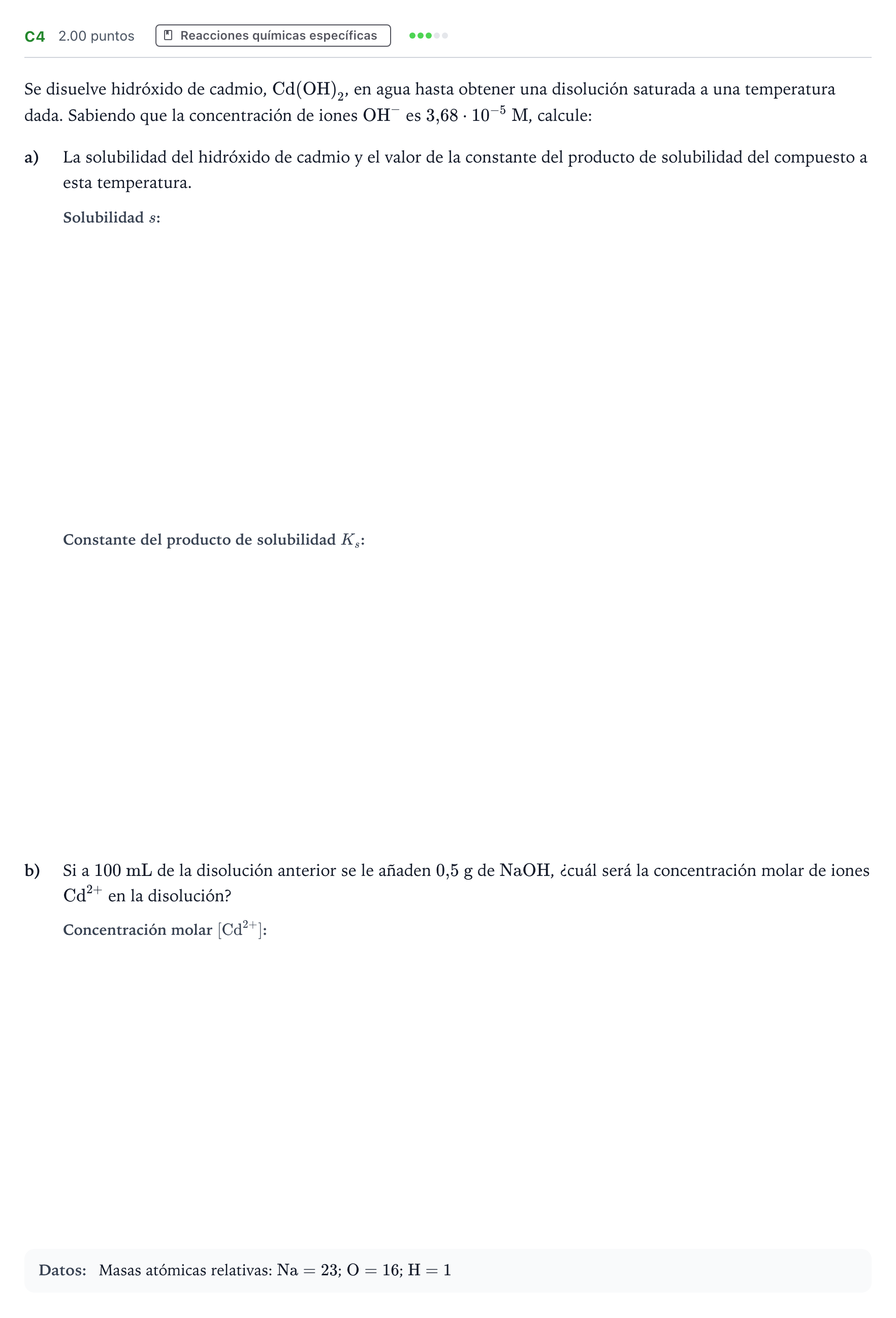 Enunciado: Ejercicio C4 · Química PAU Andalucía Extraordinaria Reserva 2021