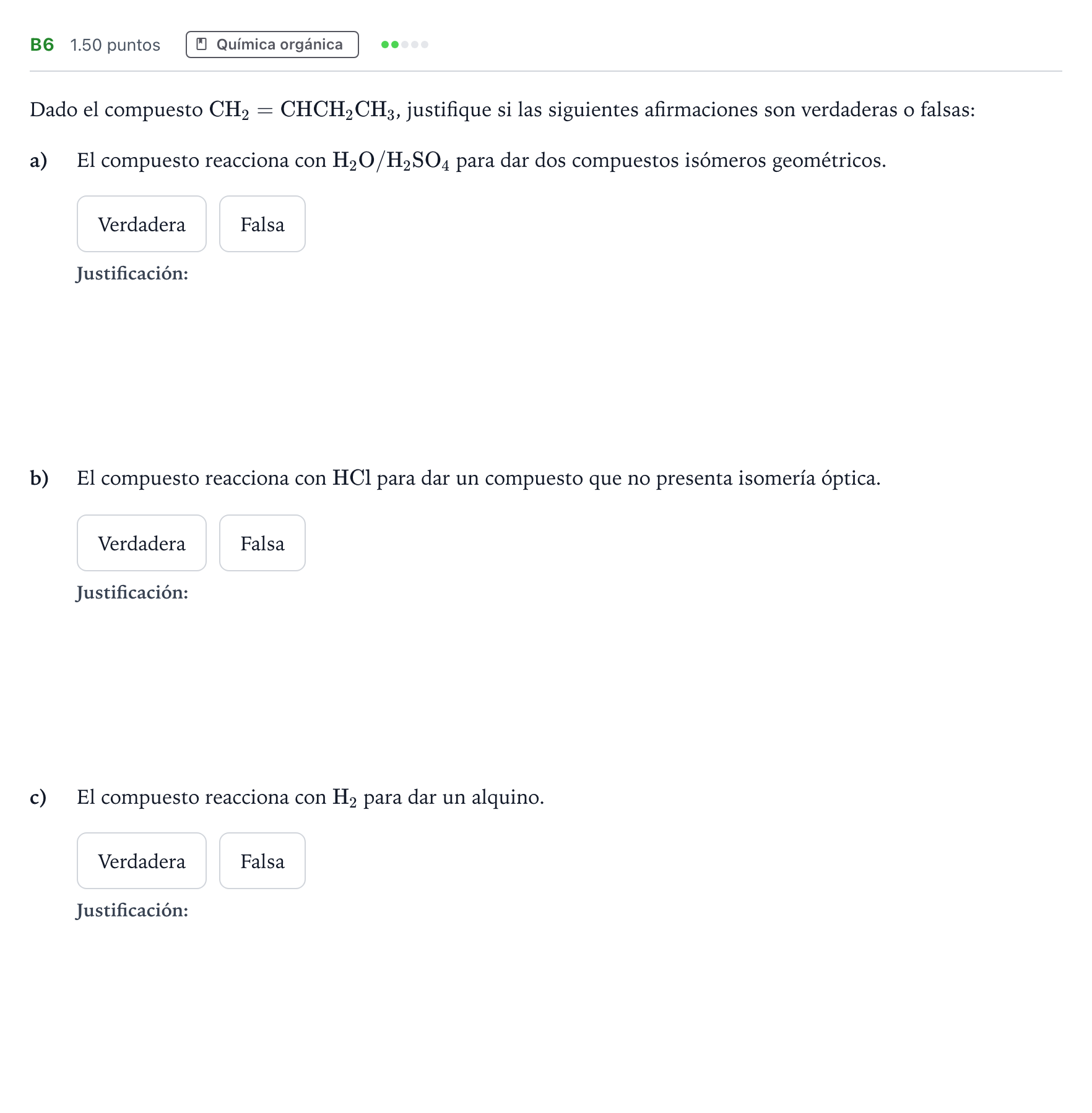 Enunciado: Ejercicio B6 · Química PAU Andalucía Extraordinaria Suplente 2021