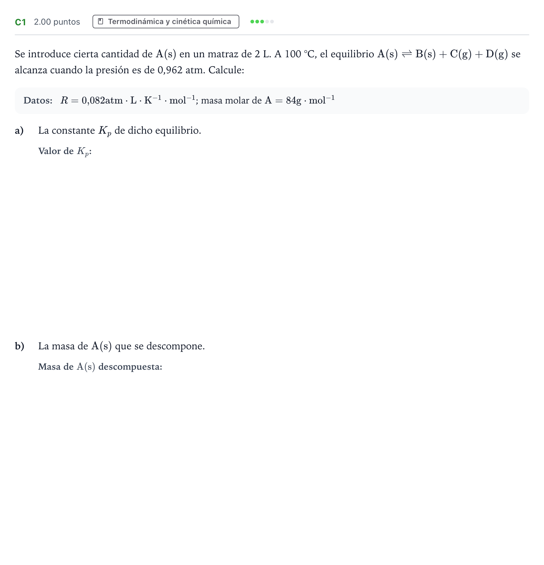 Enunciado: Ejercicio C1 · Química PAU Andalucía Extraordinaria Suplente 2021