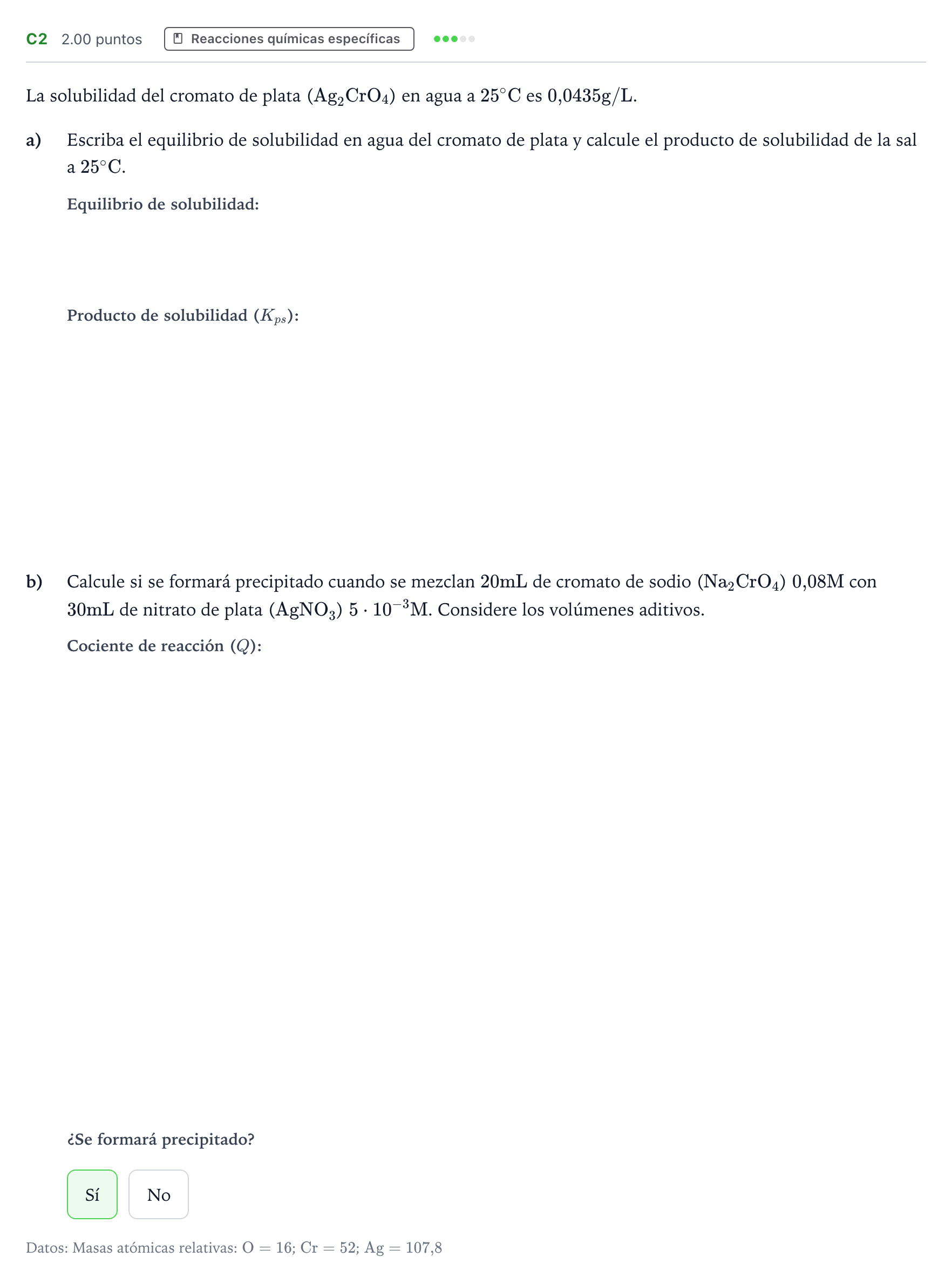Enunciado: Ejercicio C2 · Química PAU Andalucía Extraordinaria Suplente 2021