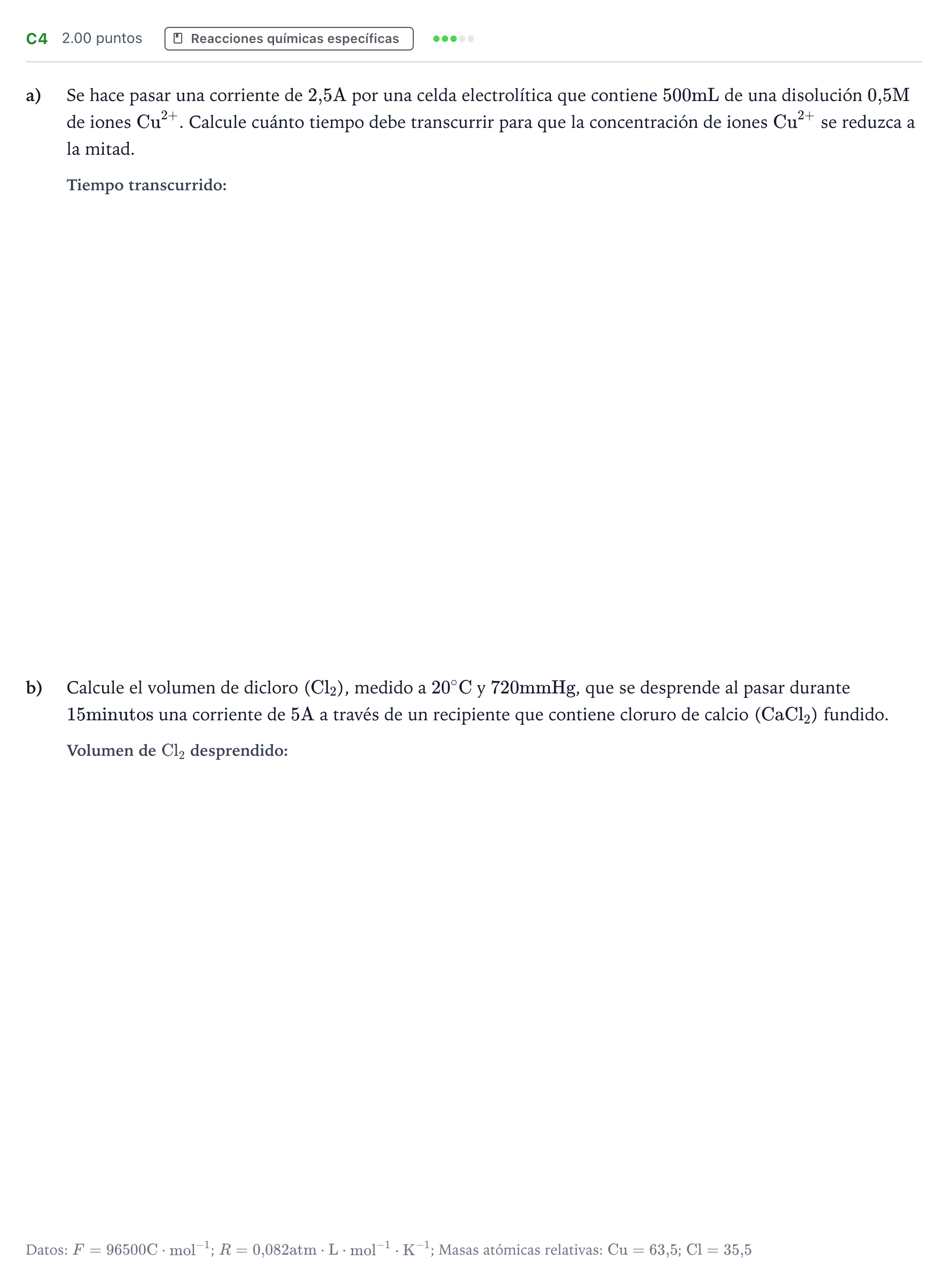 Enunciado: Ejercicio C4 · Química PAU Andalucía Extraordinaria Suplente 2021