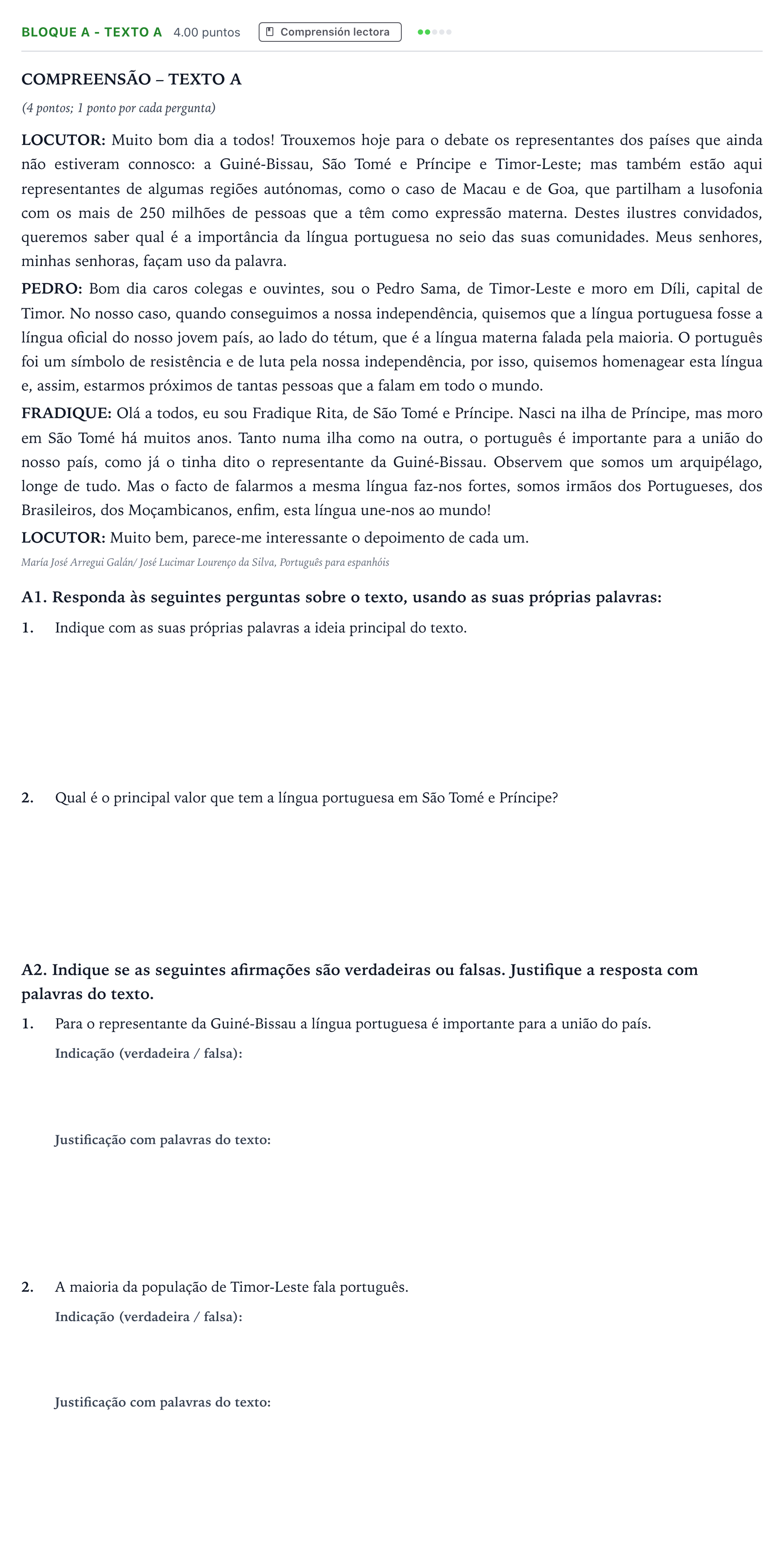 Enunciado: Bloque A - Texto A · Portugués PAU Andalucía Ordinaria Reserva 2021