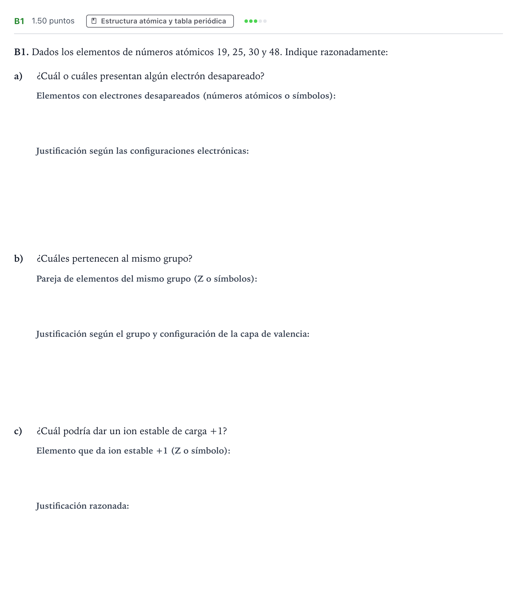 Enunciado: Ejercicio B1 · Química PAU Andalucía Extraordinaria Titular 2021